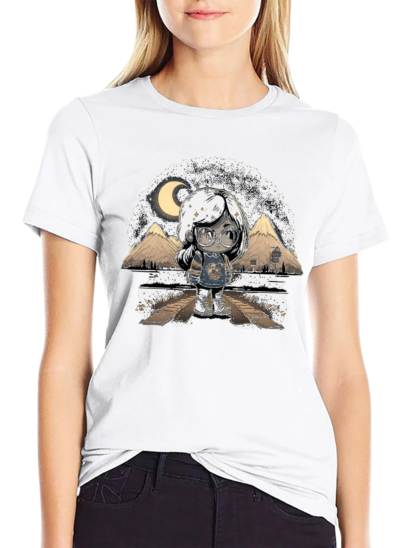 Artistic Graphic T-Shirt - Moonlit Scene