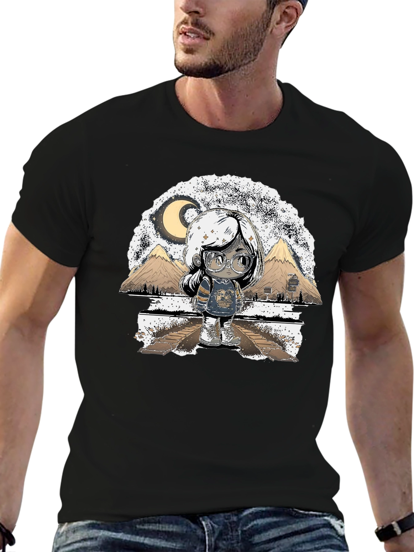 Artistic Graphic T-Shirt - Moonlit Scene