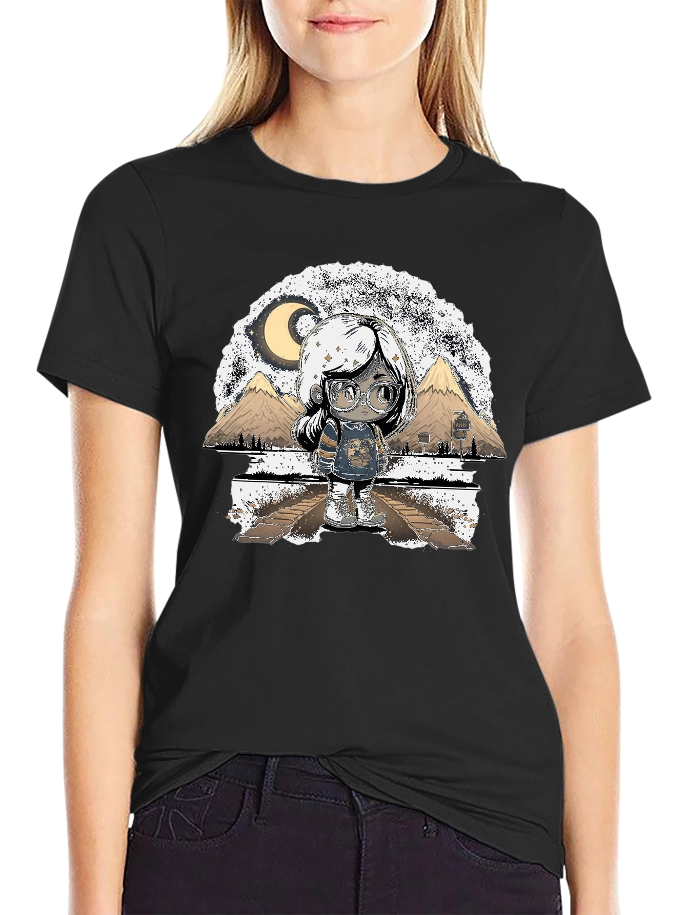 Artistic Graphic T-Shirt - Moonlit Scene