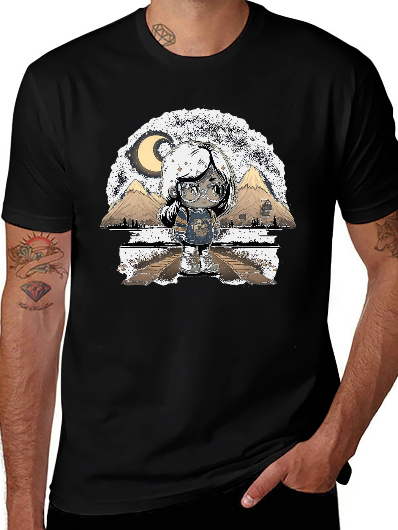 Artistic Graphic T-Shirt - Moonlit Scene