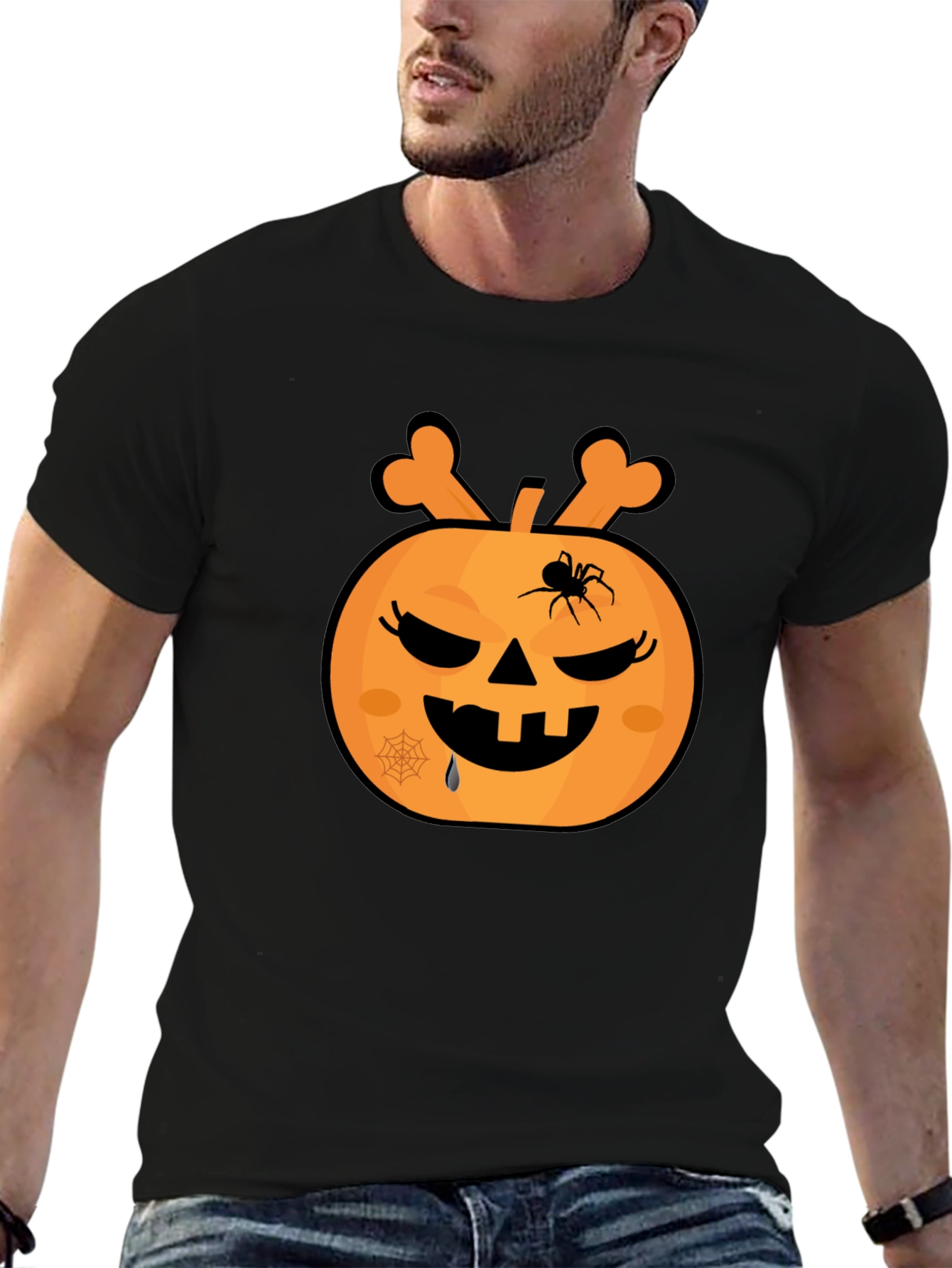 Halloween Pumpkin Spider Graphic T-Shirt