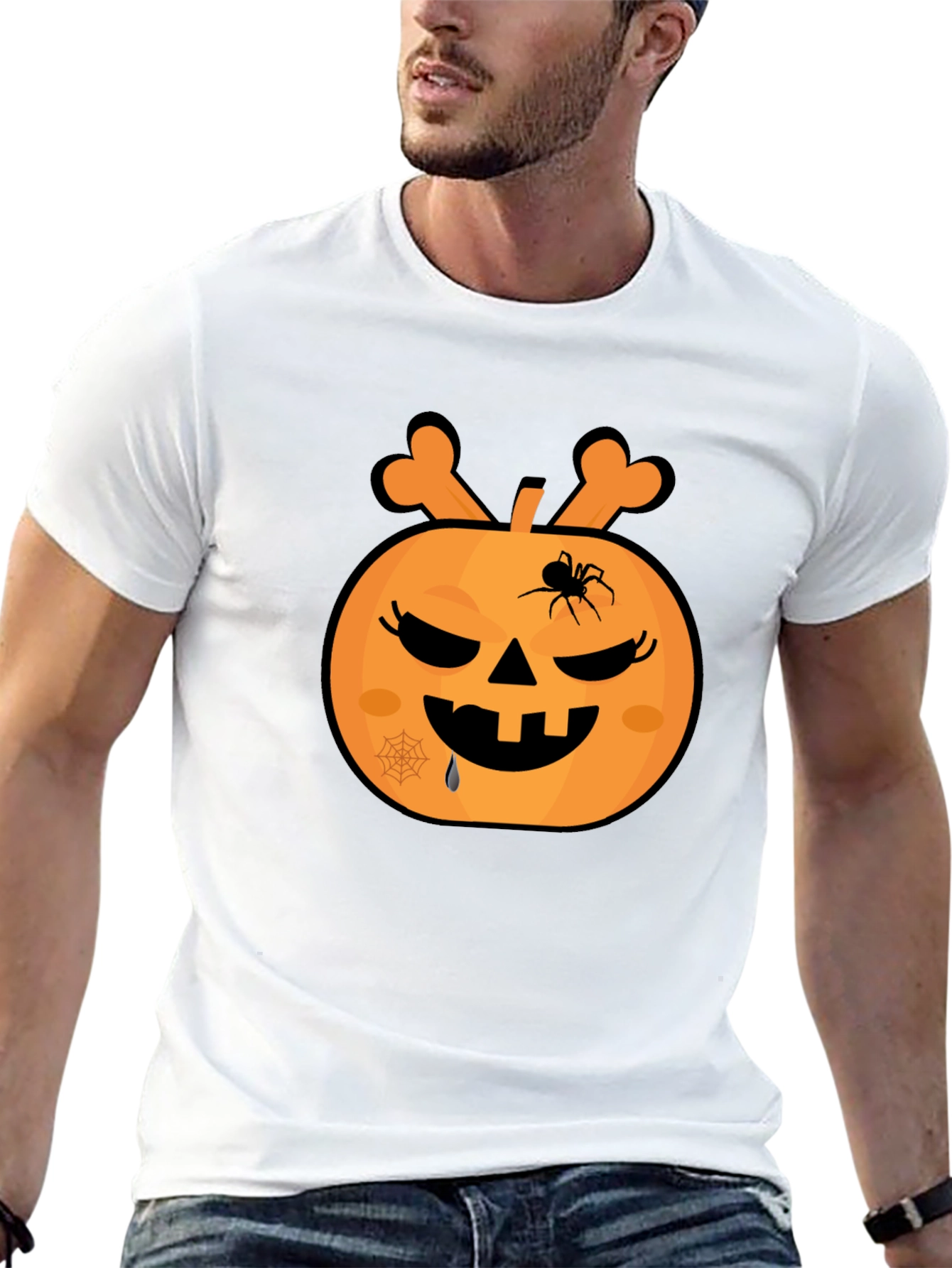 Halloween Pumpkin Spider Graphic T-Shirt