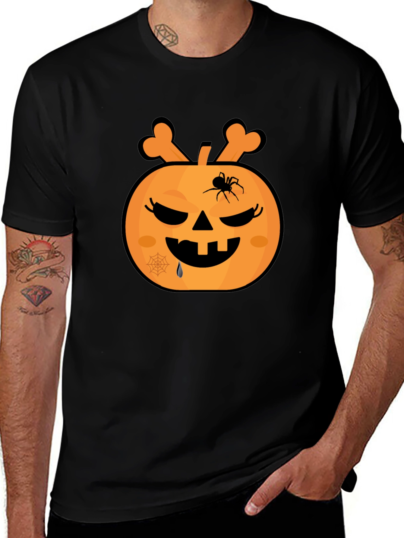 Halloween Pumpkin Spider Graphic T-Shirt