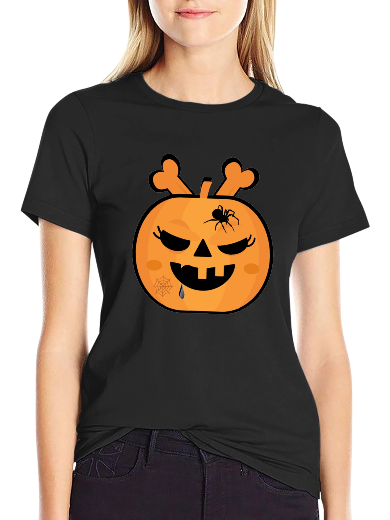 Halloween Pumpkin Spider Graphic T-Shirt