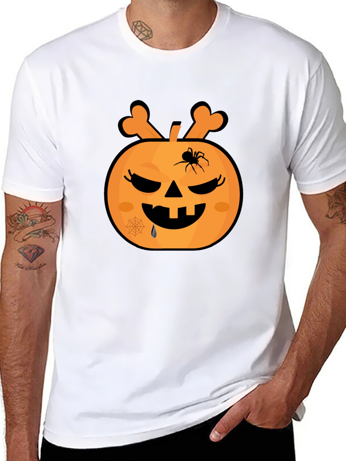Halloween Pumpkin Spider Graphic T-Shirt