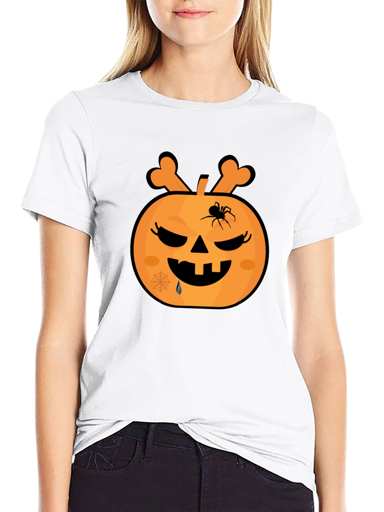Halloween Pumpkin Spider Graphic T-Shirt