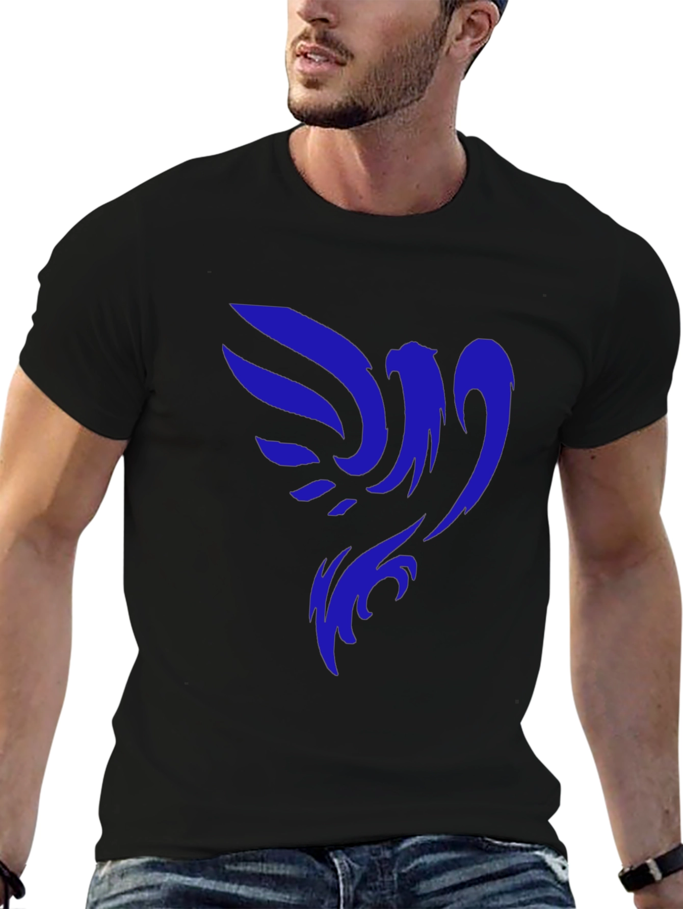 Black T-Shirt with Blue Phoenix Graphic