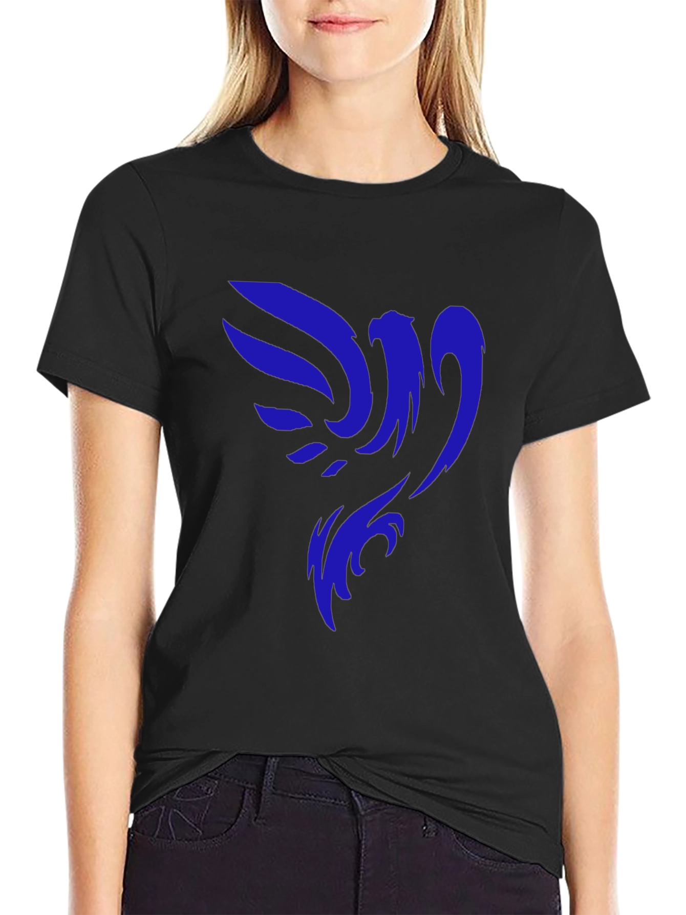 Black T-Shirt with Blue Phoenix Graphic
