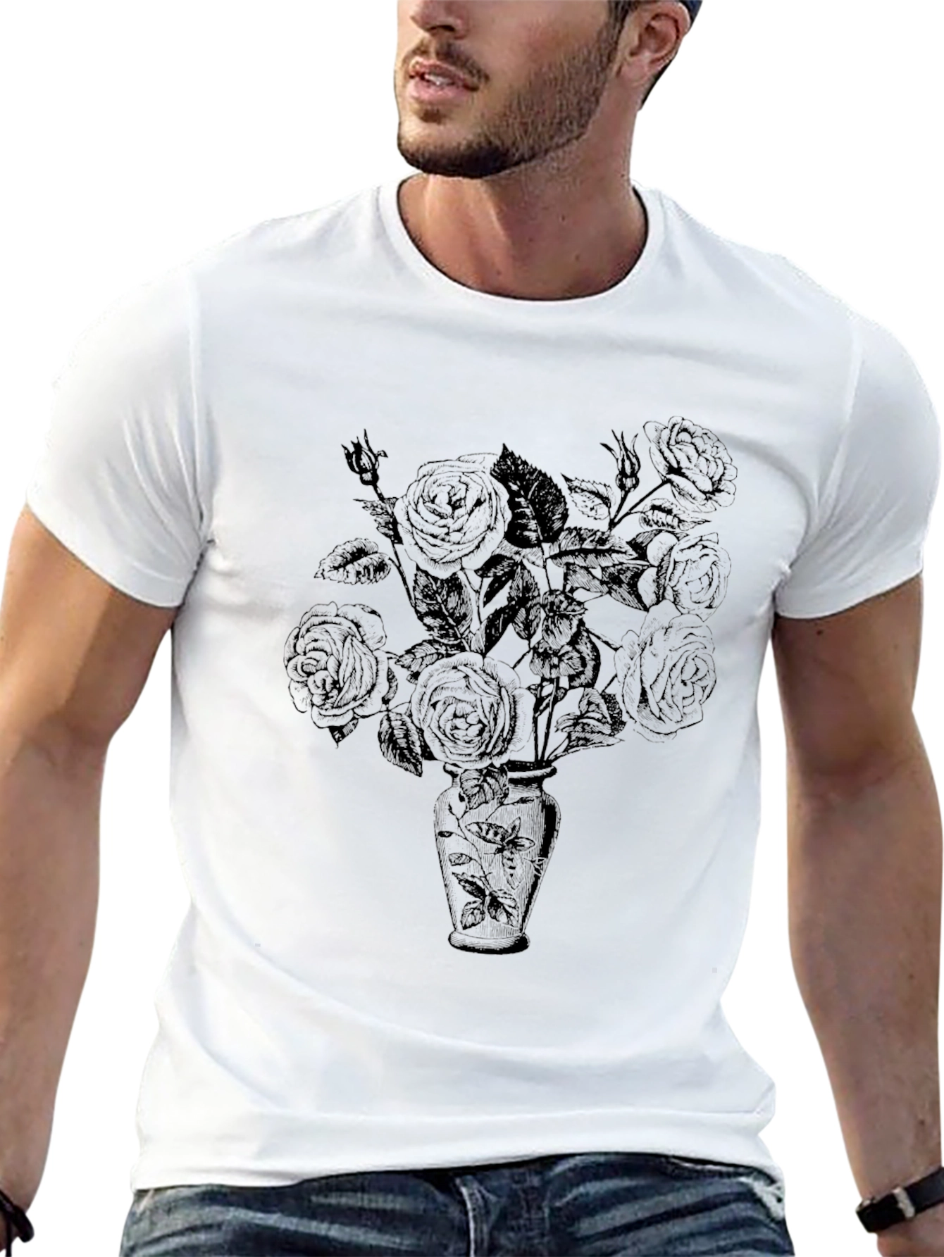 Floral Vase Graphic Tee - Black