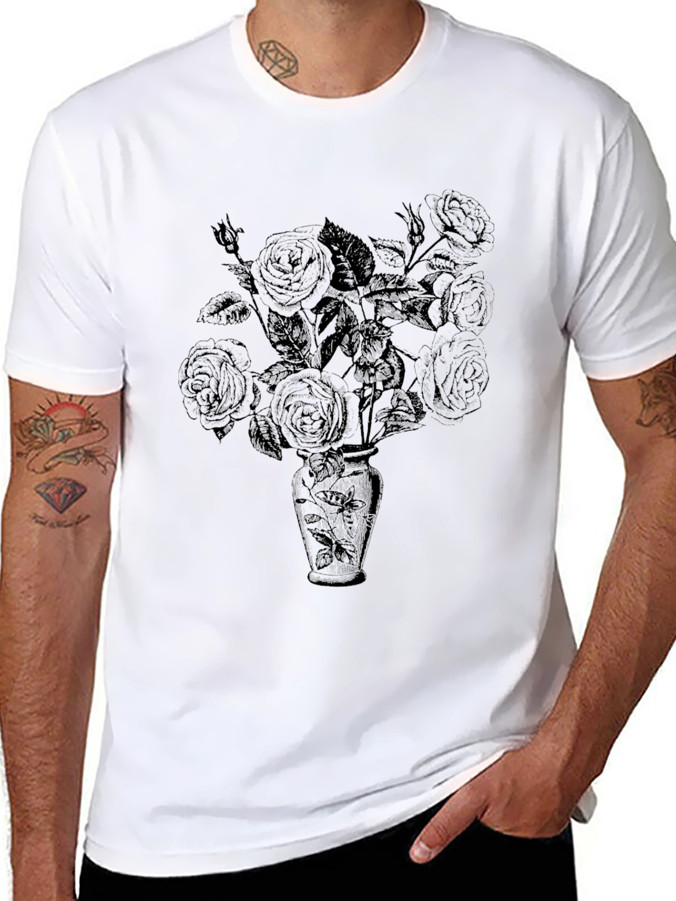 Floral Vase Graphic Tee - Black