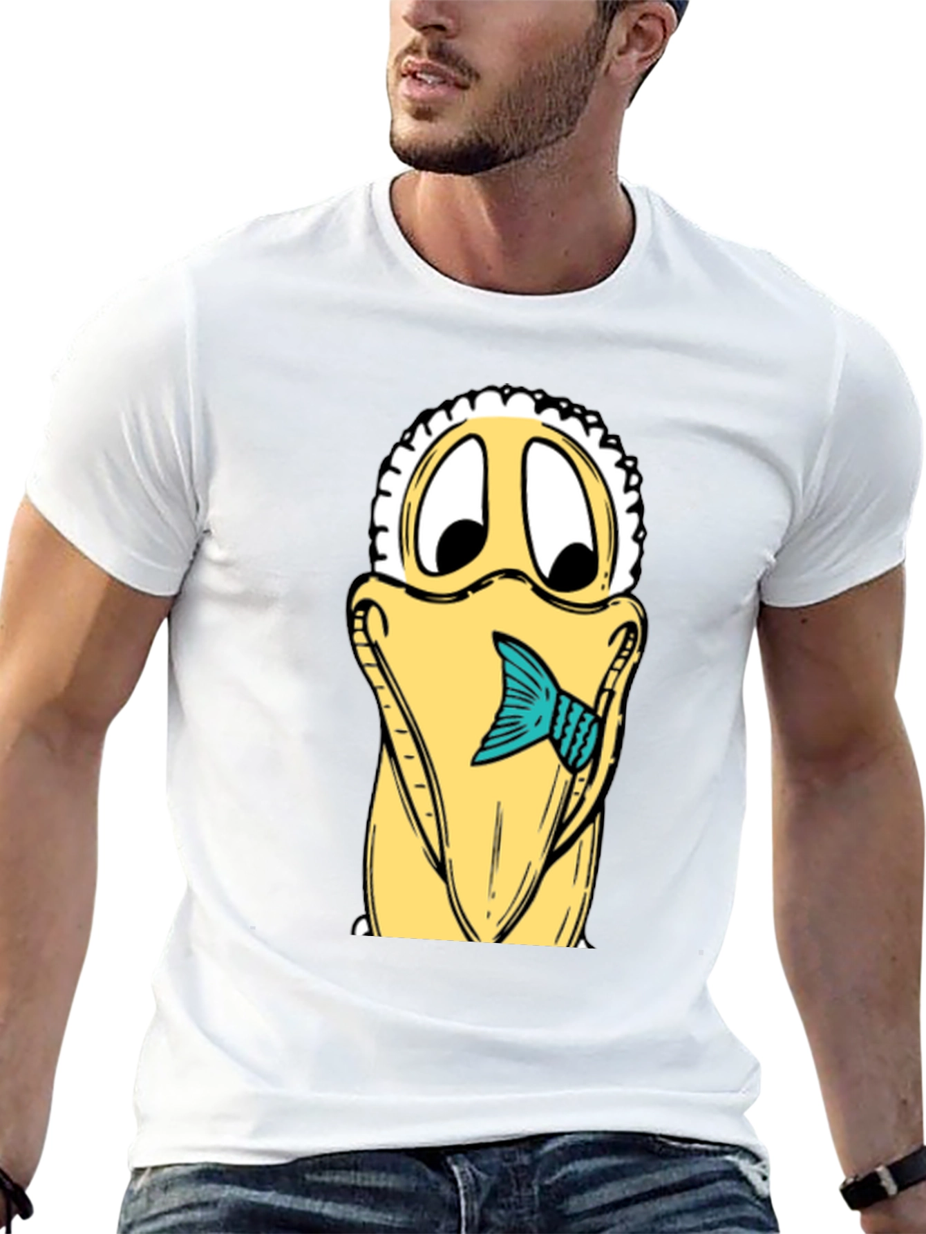 Cartoon Pelican Fish Graphic Tee