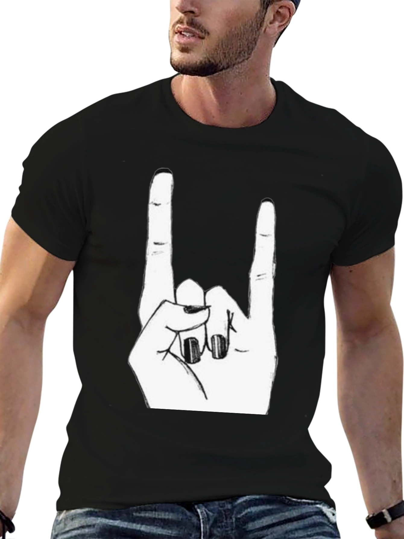 Rock On! Black Graphic Tee - Hand Gesture