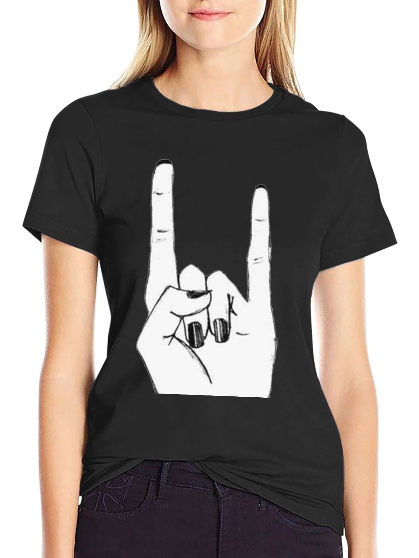 Rock On! Black Graphic Tee - Hand Gesture