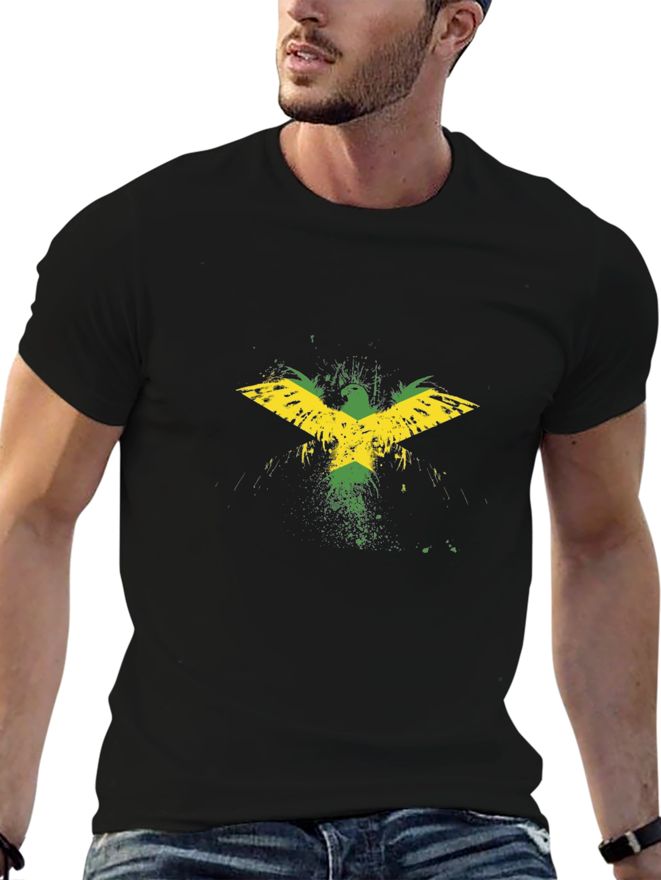 Jamaican Flag Eagle Black T-Shirt