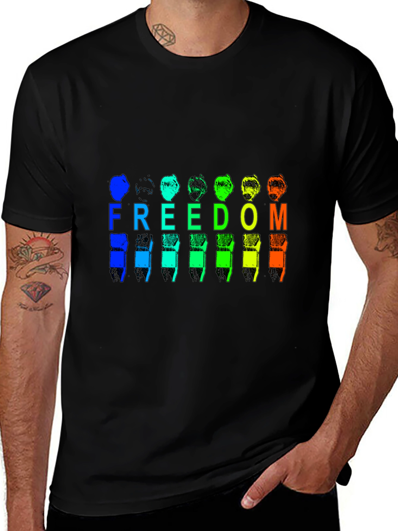 Freedom Rainbow Graphic Black T-Shirt