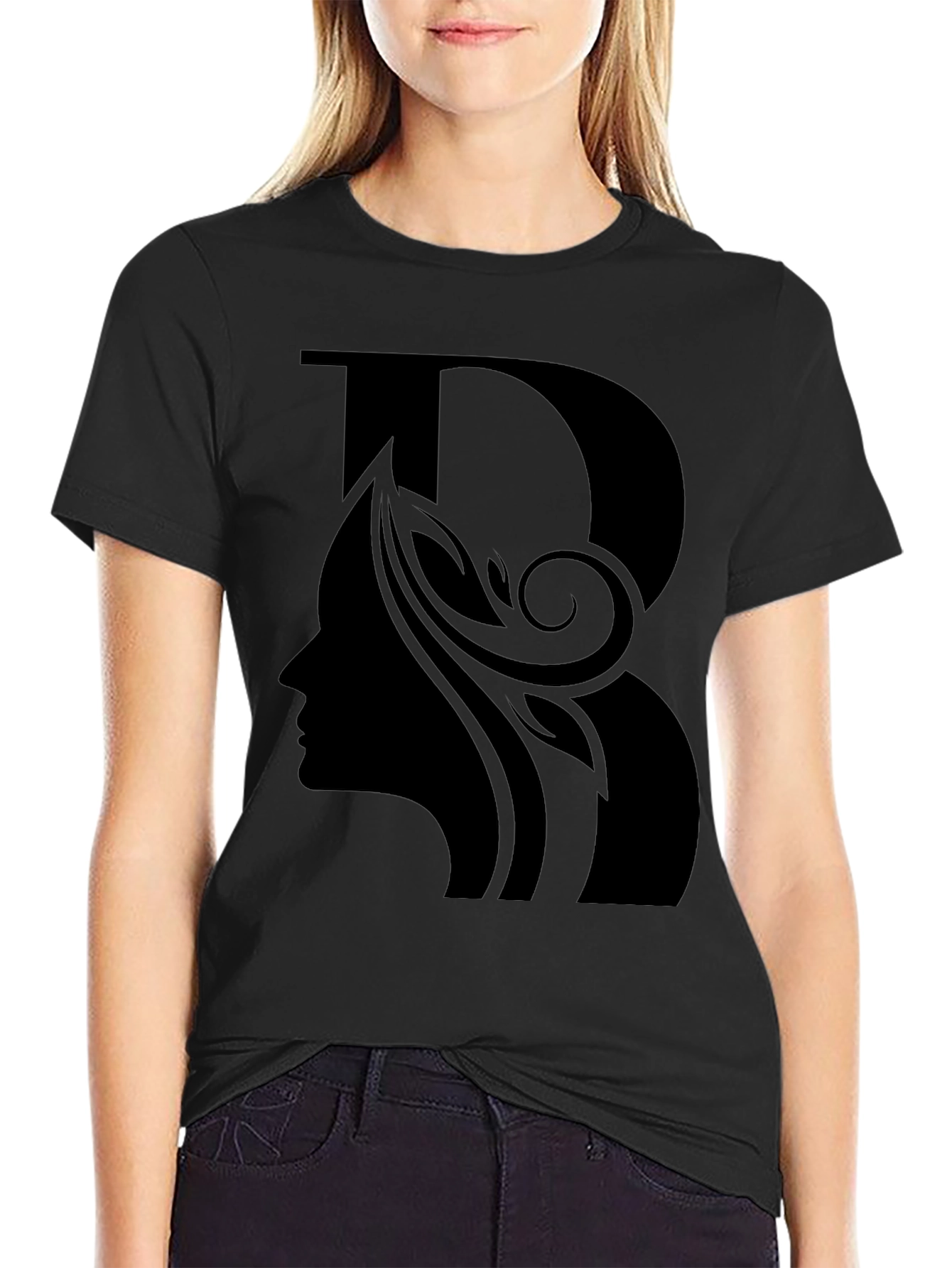 Elegant Black T-Shirt with Silhouette Design