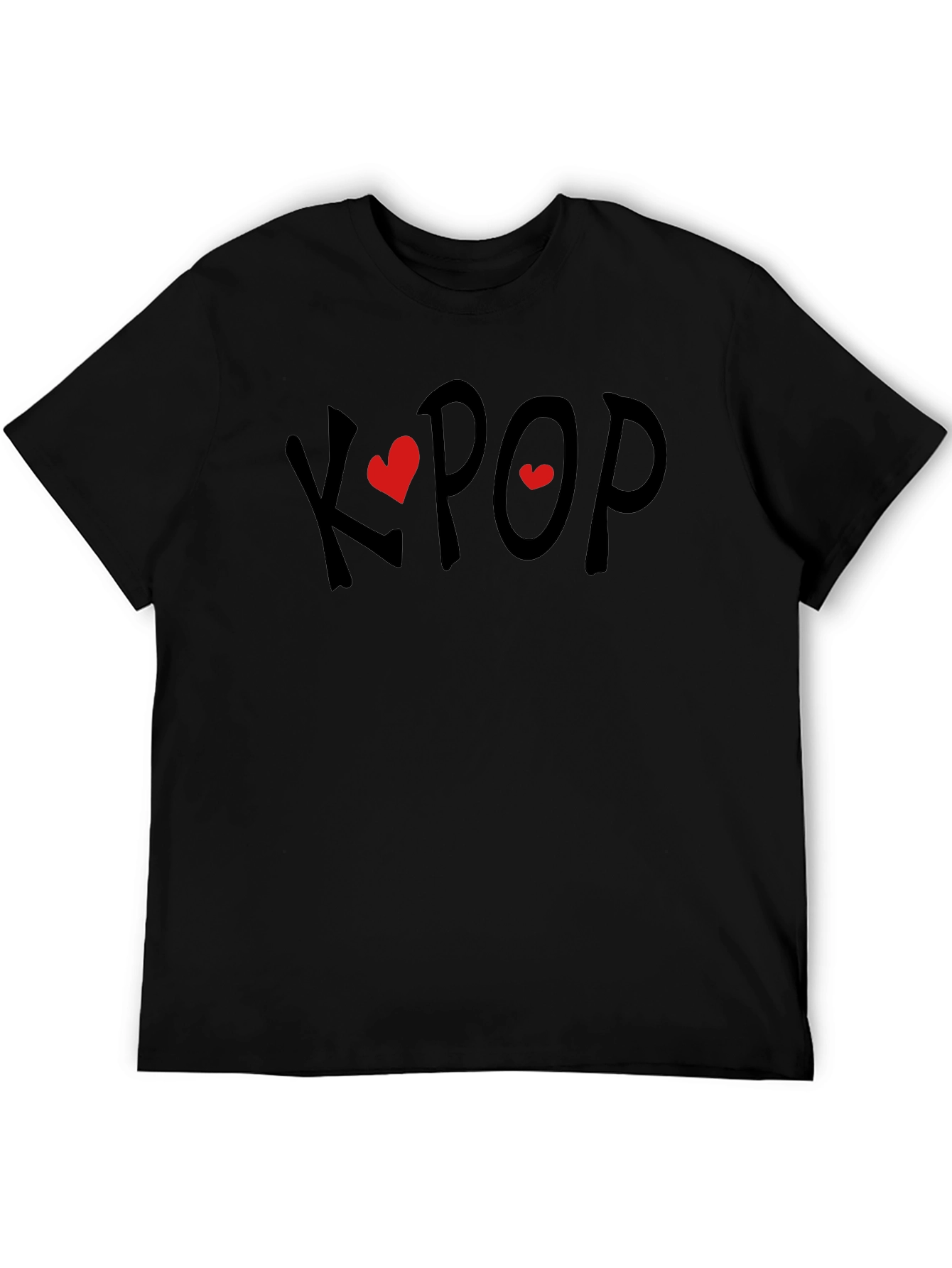 K-Pop Heart Tee - Black Cotton Blend T-Shirt