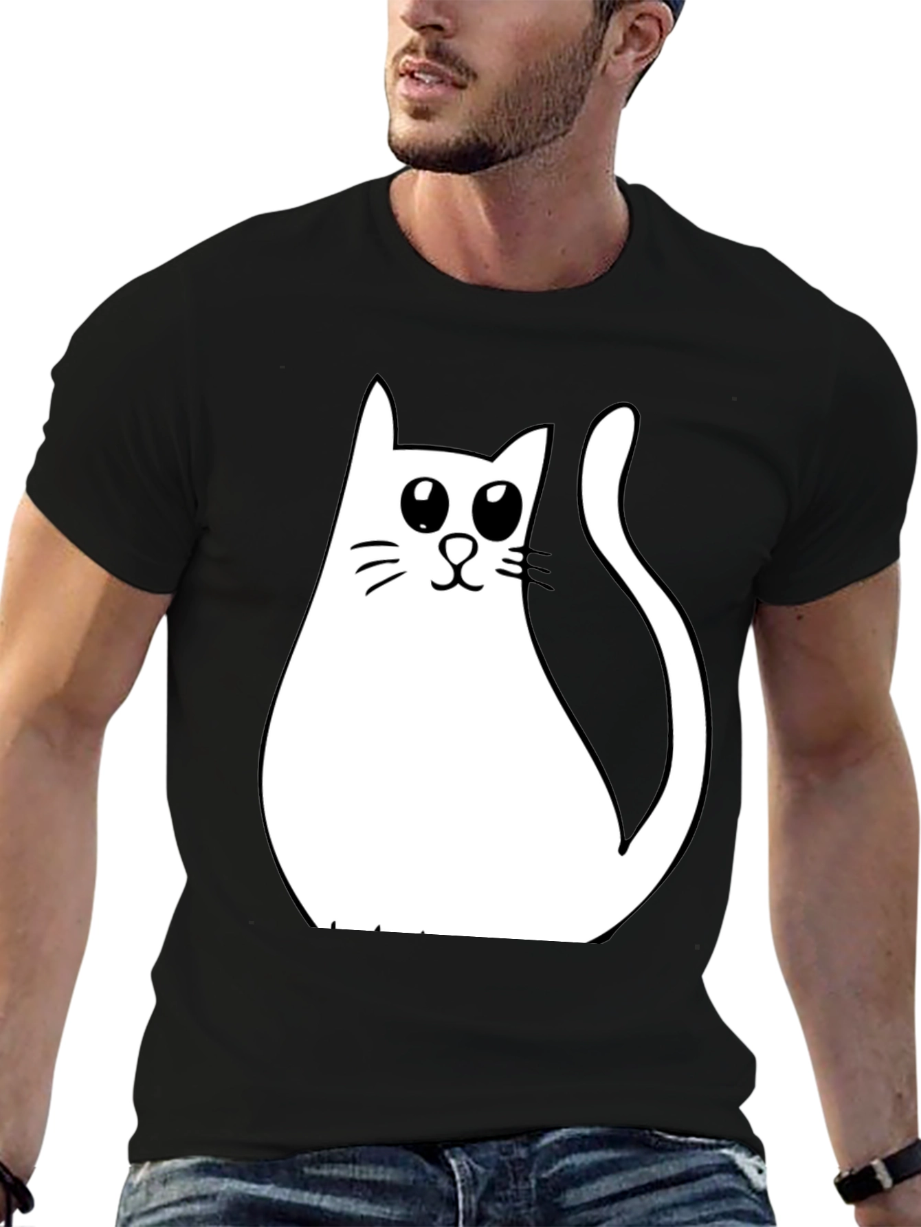 Cute Cat Graphic T-Shirt - Black Cotton Tee
