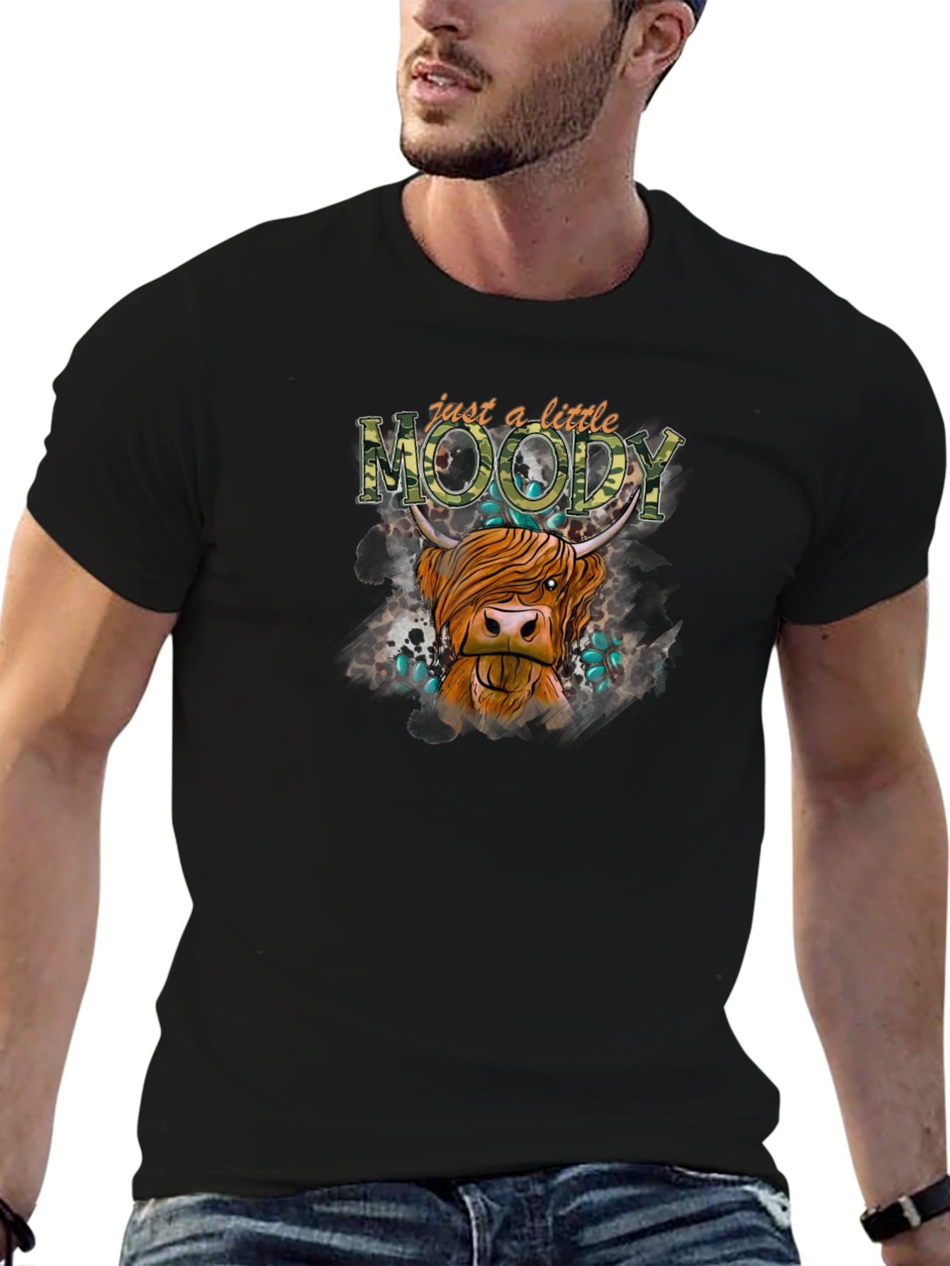 Just a Little Moody Highland Cow Graphic Tee