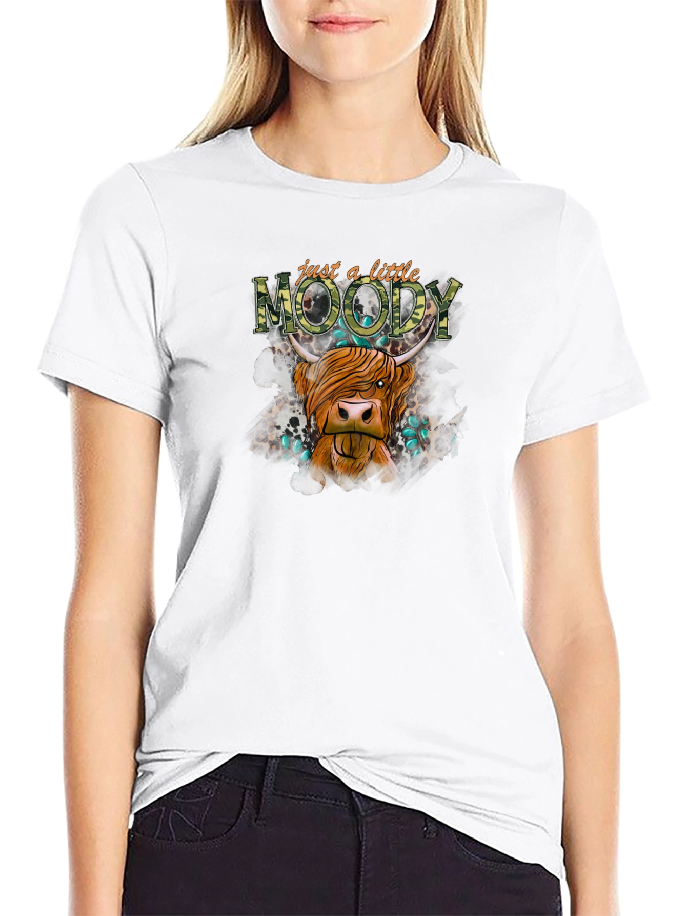Just a Little Moody Highland Cow Graphic Tee