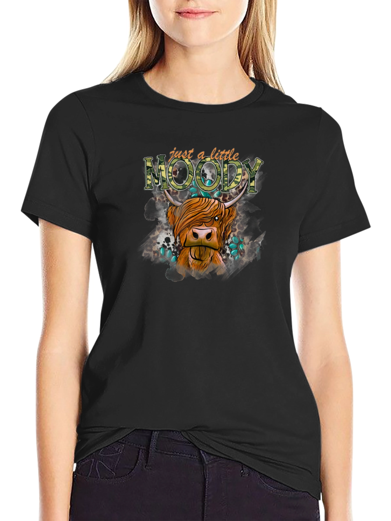 Just a Little Moody Highland Cow Graphic Tee