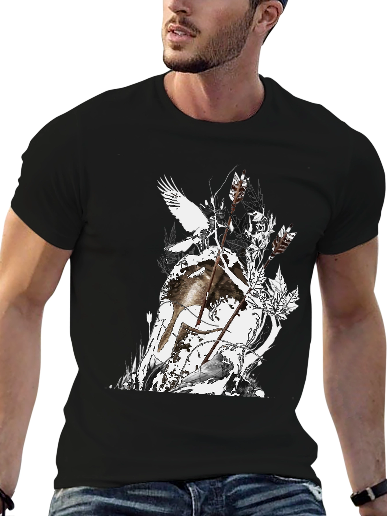 Mens Black Graphic Tee - Nature Inspired Design
