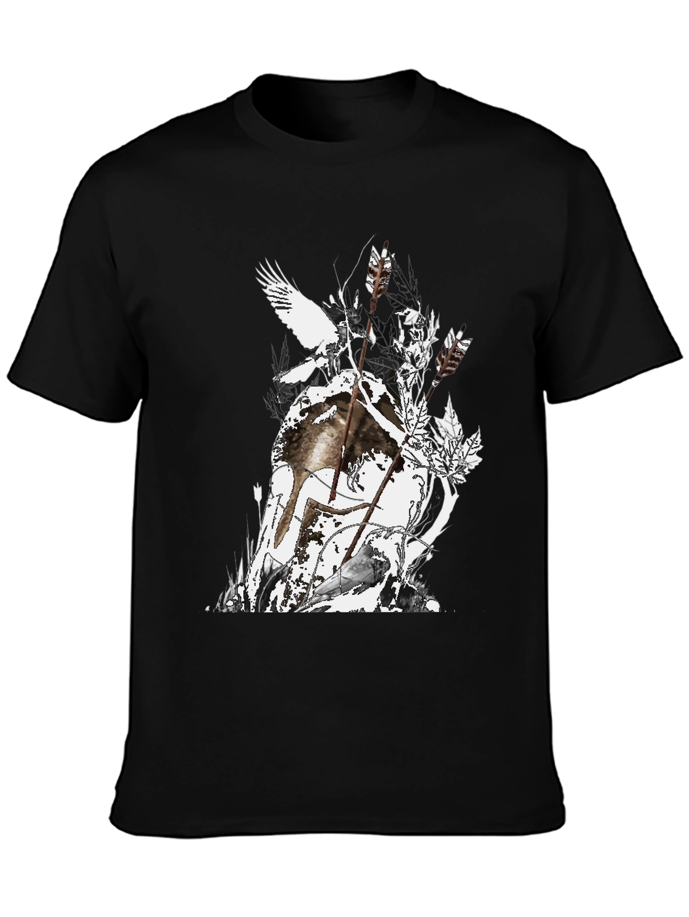 Mens Black Graphic Tee - Nature Inspired Design