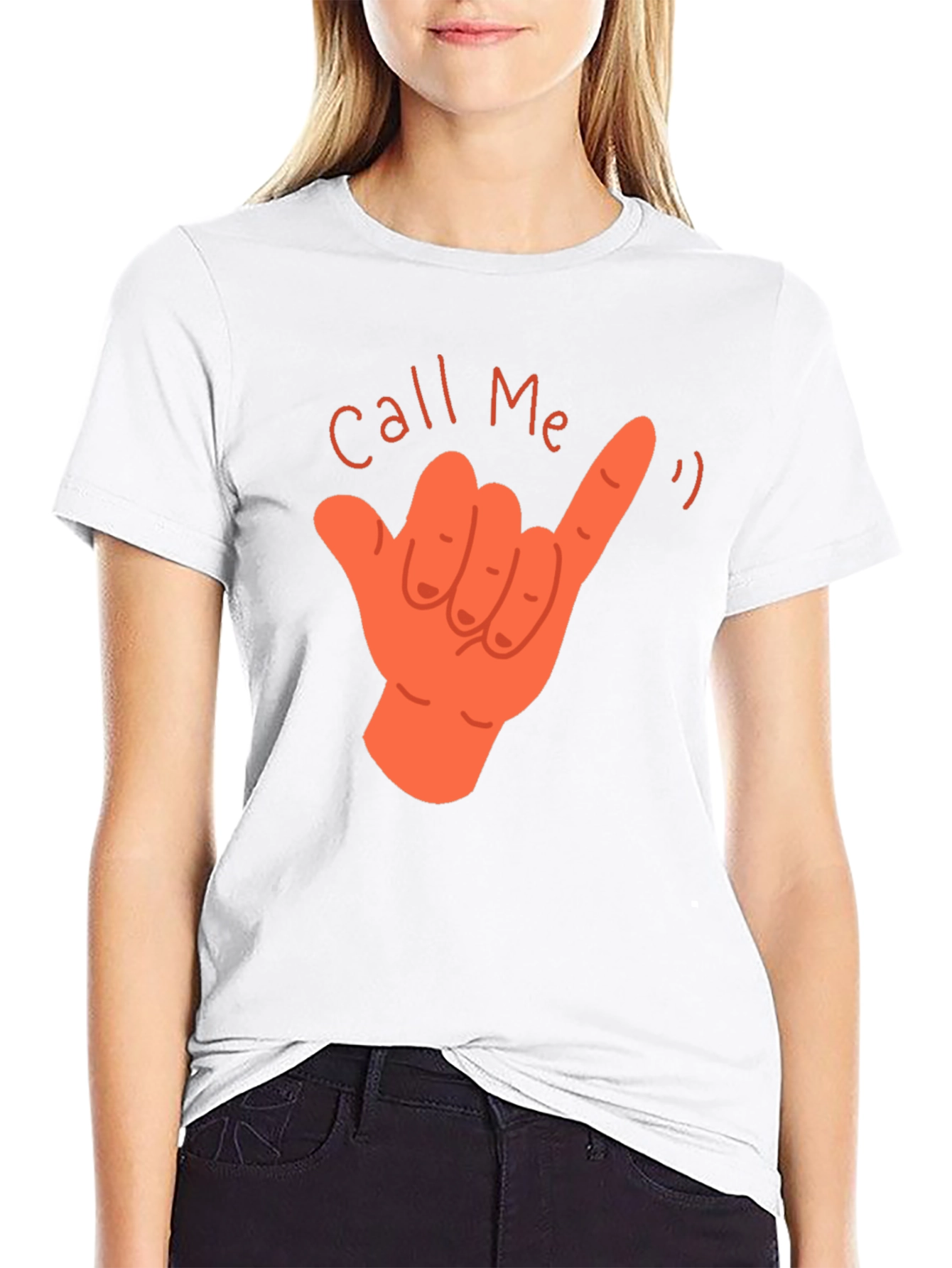 Call Me Hand Gesture Graphic T-Shirt - Black