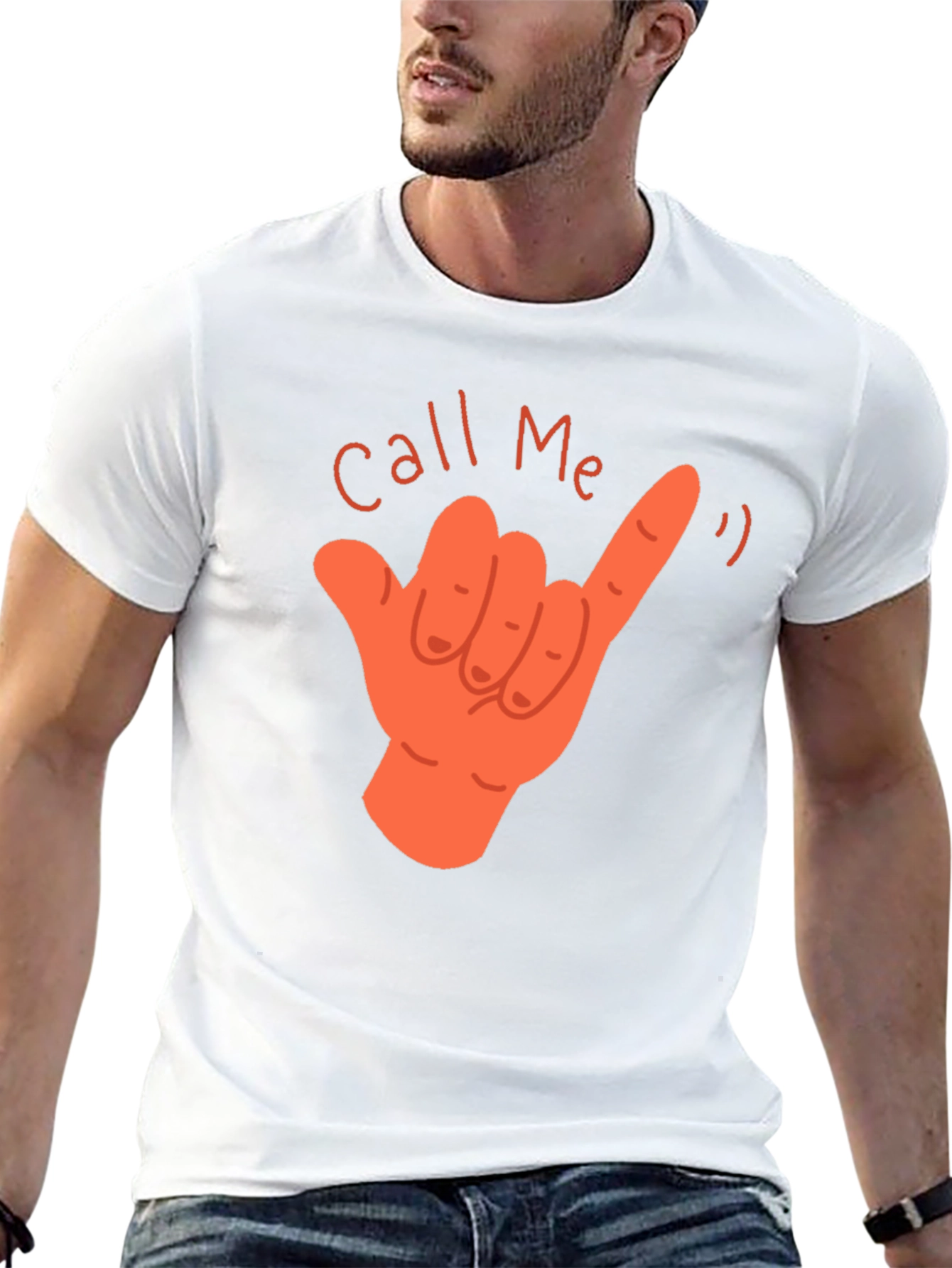 Call Me Hand Gesture Graphic T-Shirt - Black
