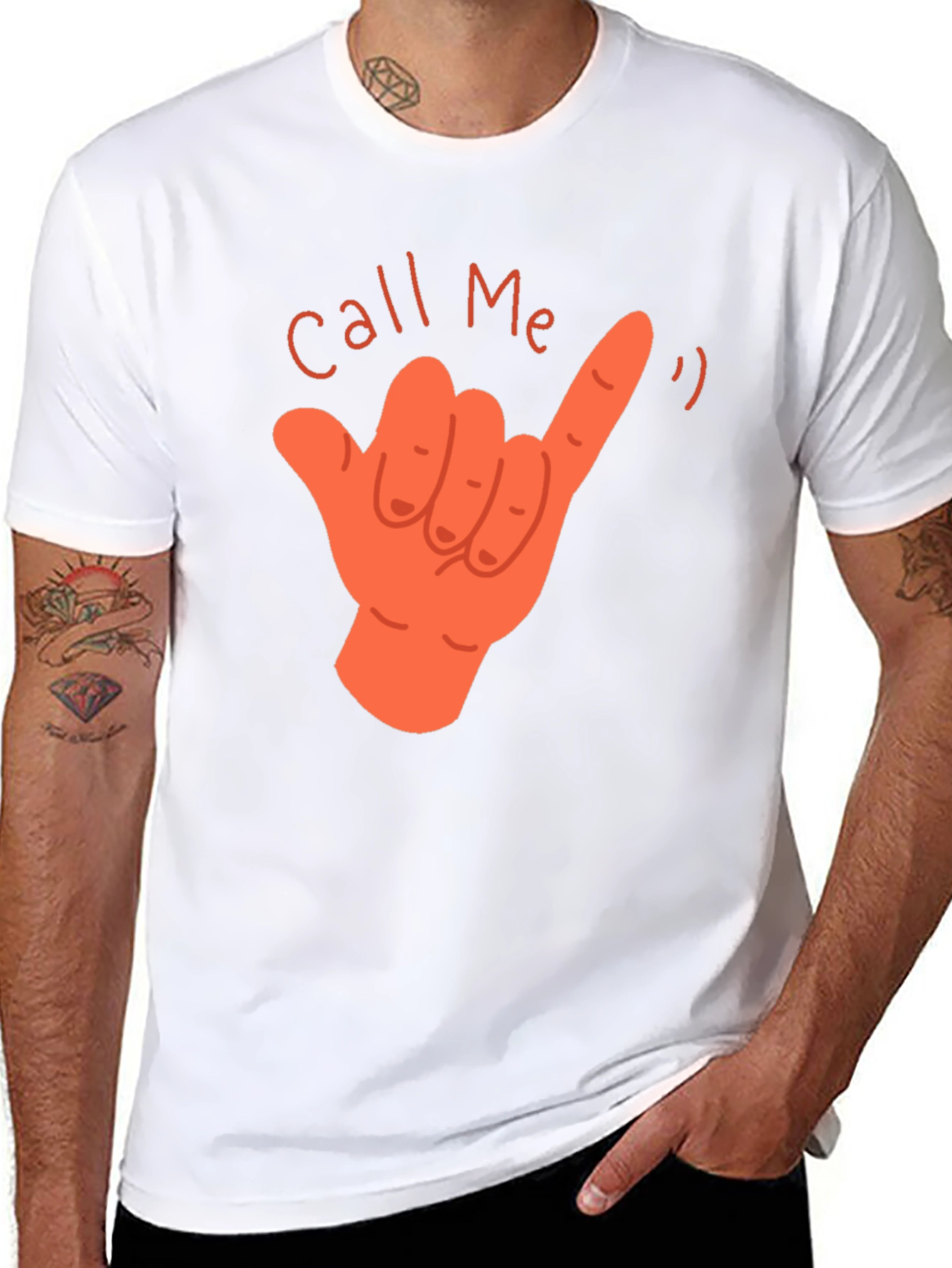 Call Me Hand Gesture Graphic T-Shirt - Black