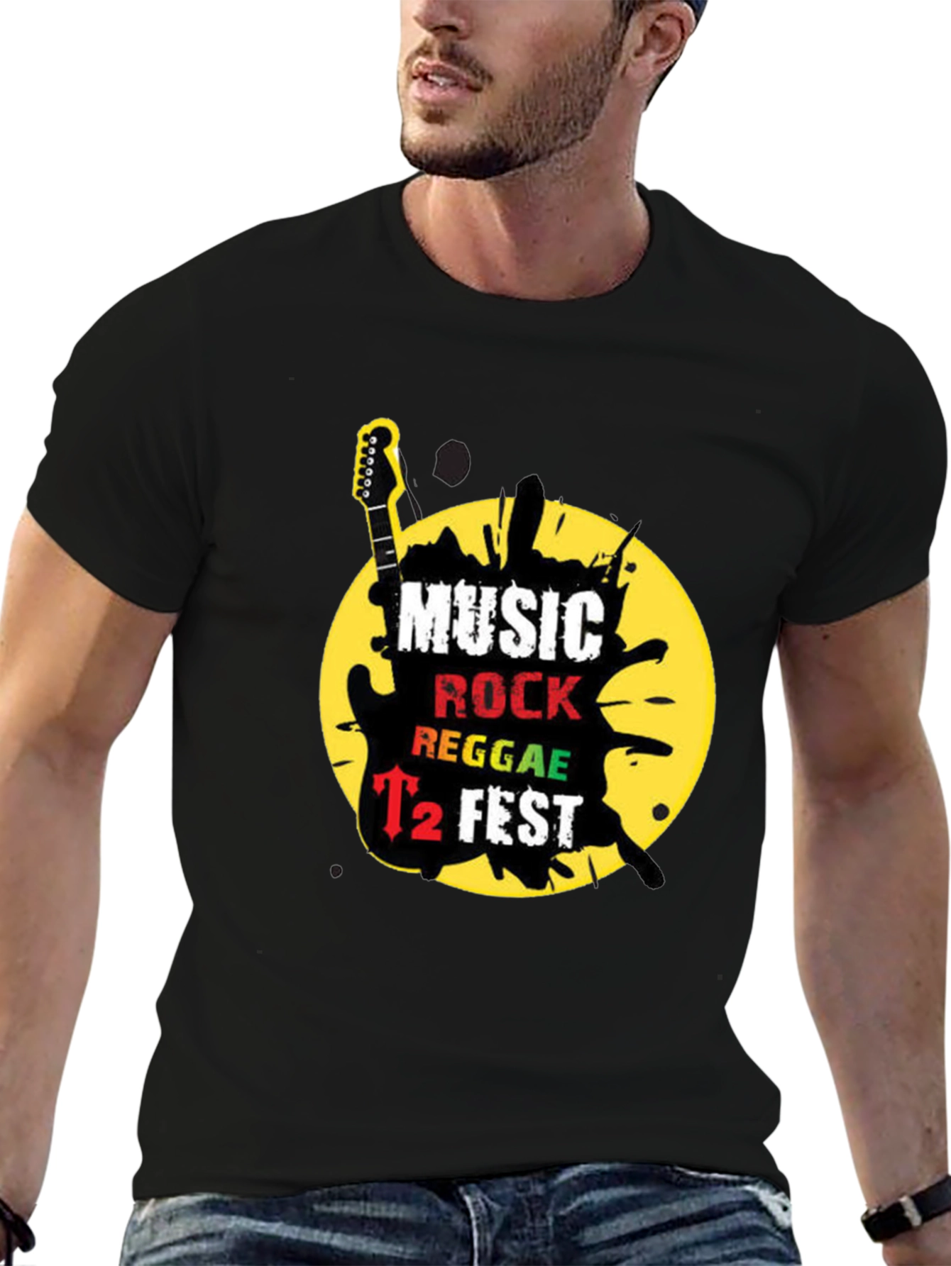 Music Rock Reggae T2 Fest Black Graphic T-Shirt