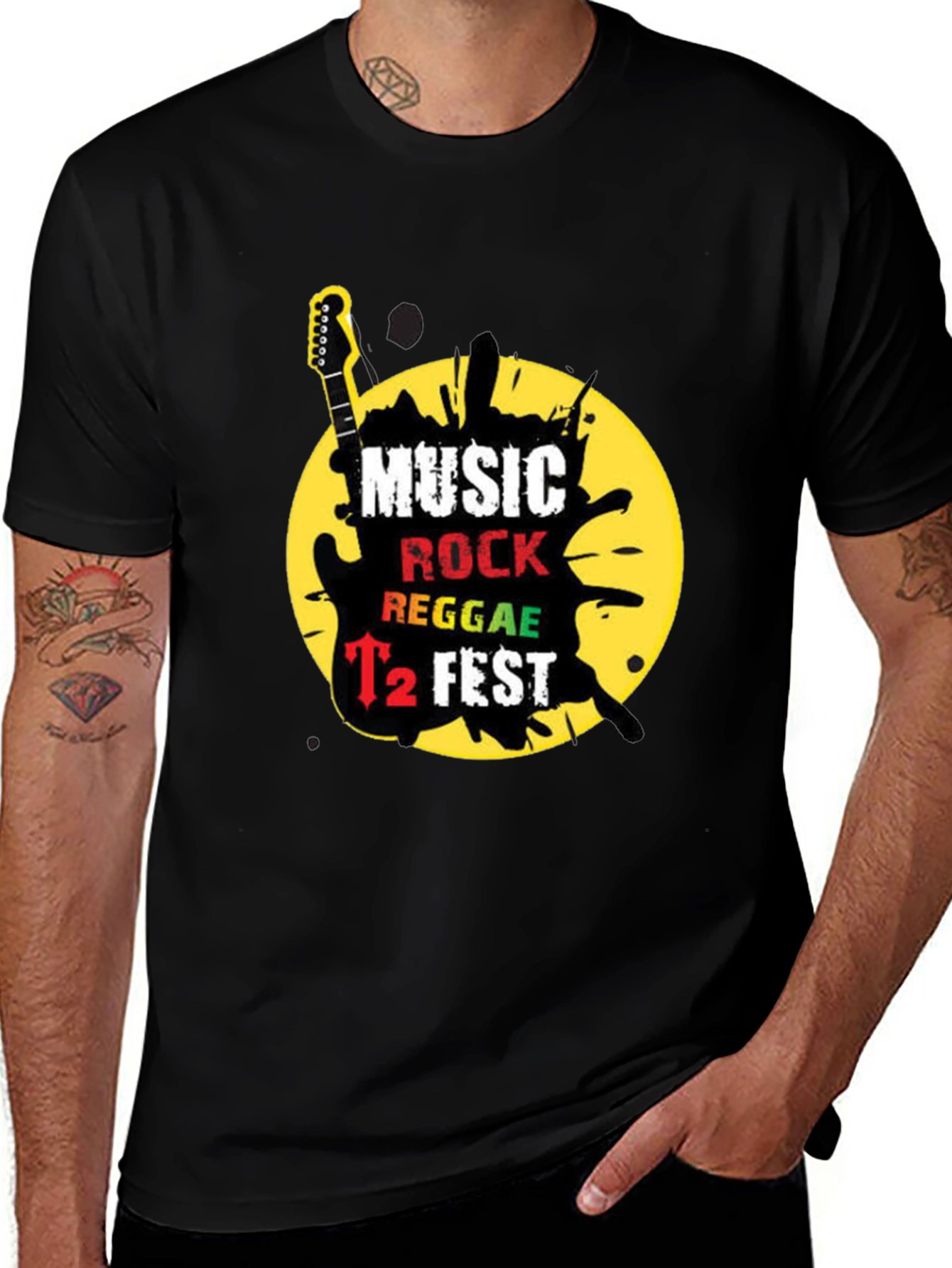 Music Rock Reggae T2 Fest Black Graphic T-Shirt
