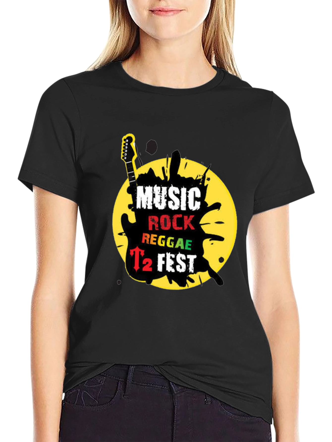 Music Rock Reggae T2 Fest Black Graphic T-Shirt