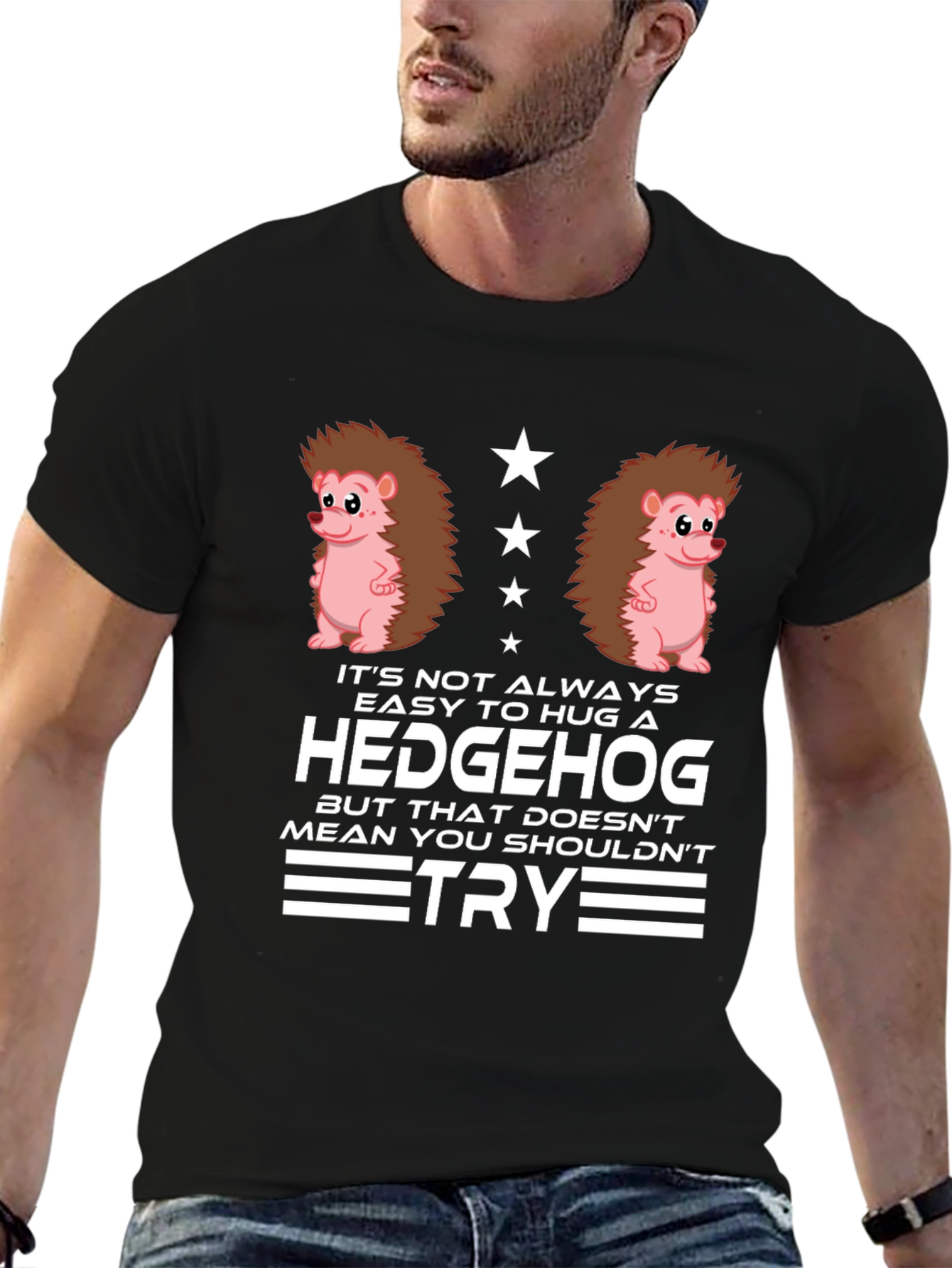 Hedgehog Hug Graphic T-Shirt - Funny Animal Tee