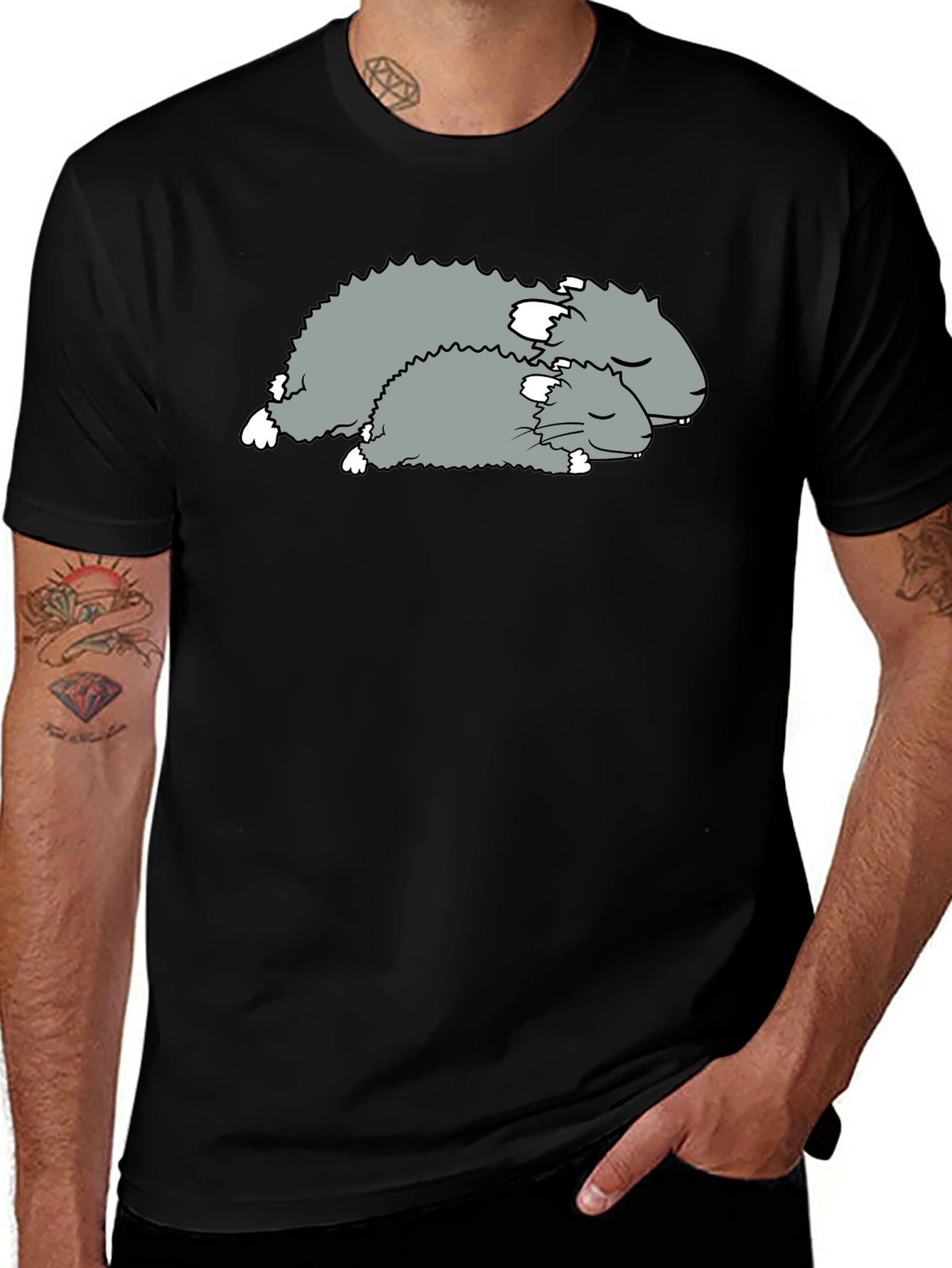Sleeping Hamsters Graphic Tee - Black Cotton Comfort