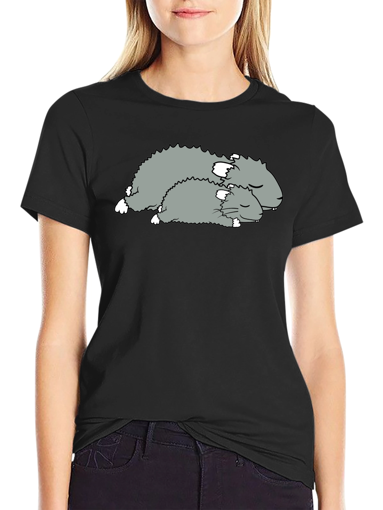 Sleeping Hamsters Graphic Tee - Black Cotton Comfort