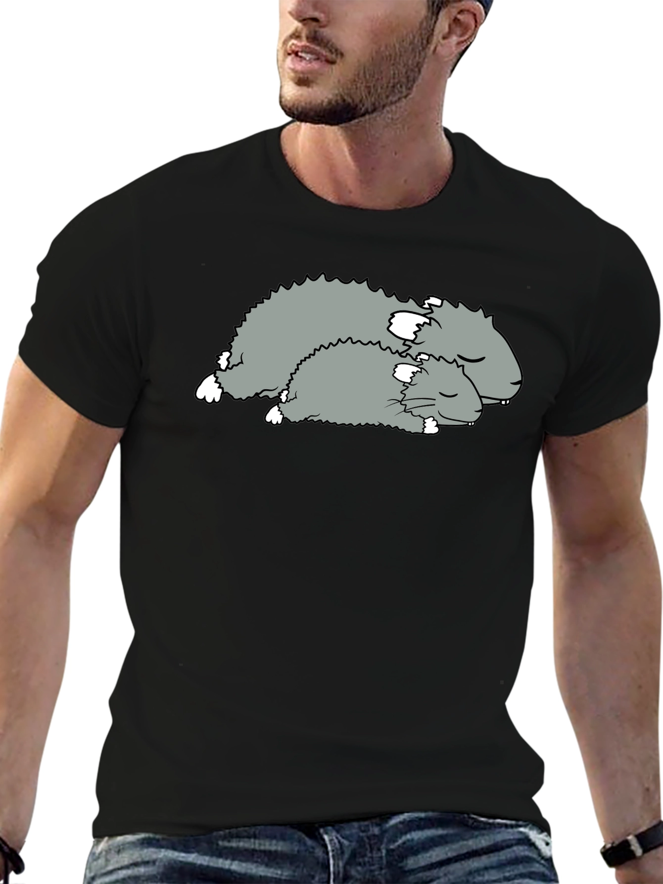 Sleeping Hamsters Graphic Tee - Black Cotton Comfort