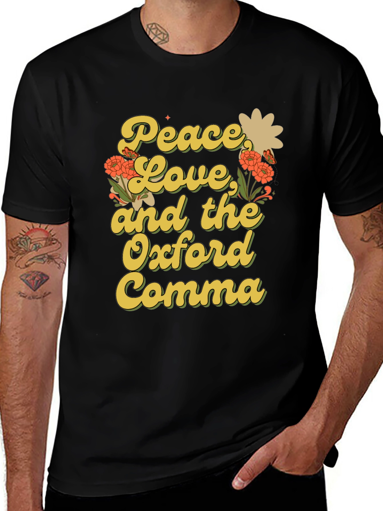 Peace Love and Oxford Comma Black T-Shirt