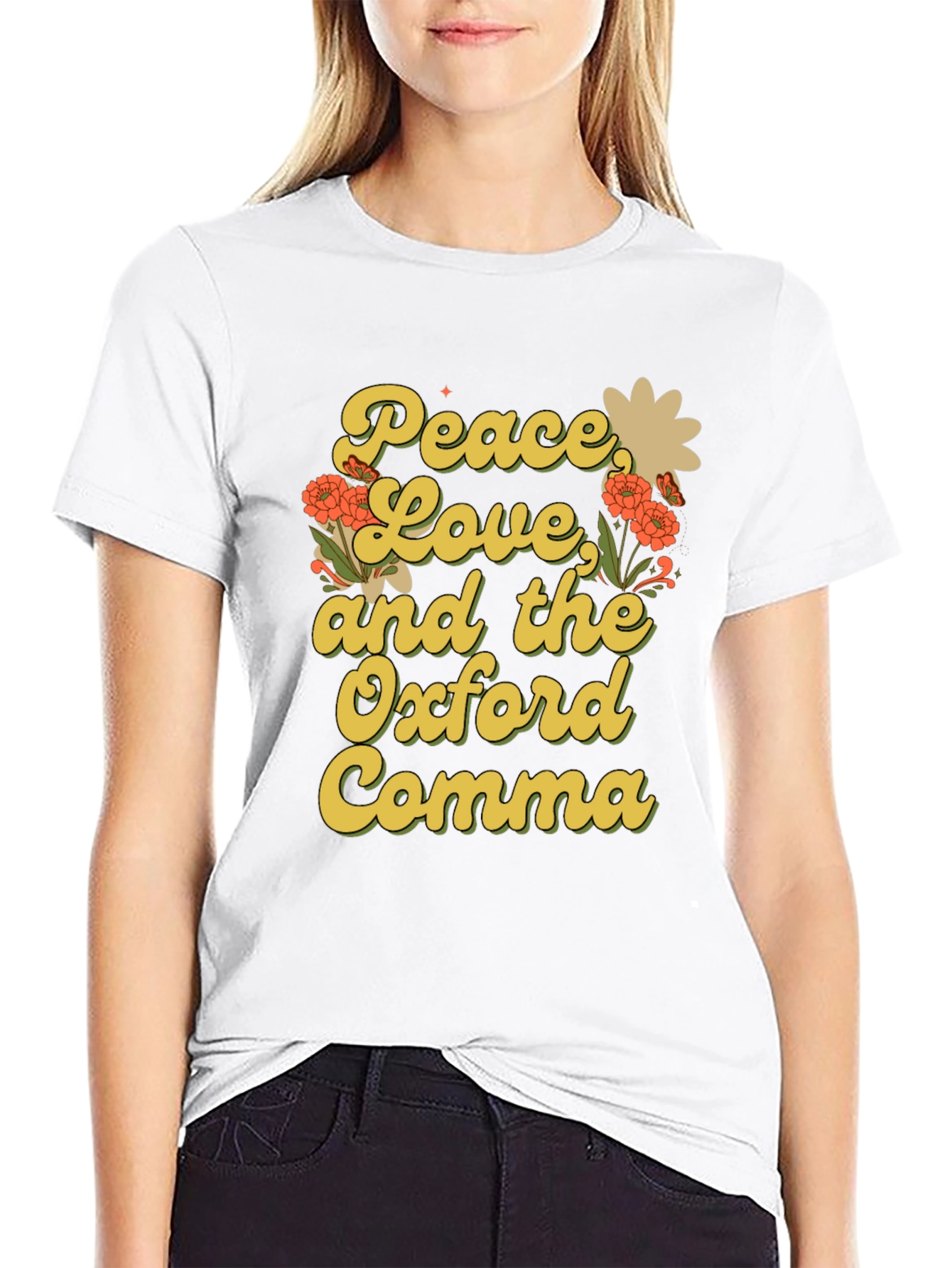 Peace Love and Oxford Comma Black T-Shirt