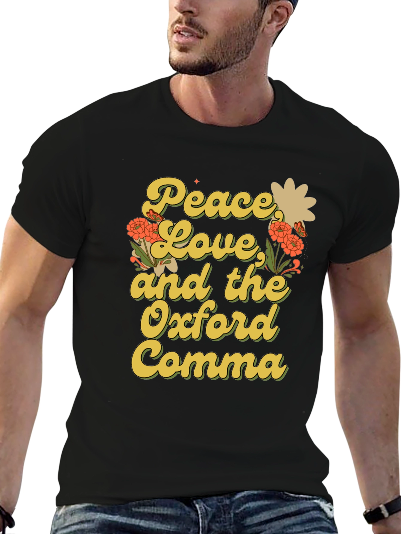 Peace Love and Oxford Comma Black T-Shirt