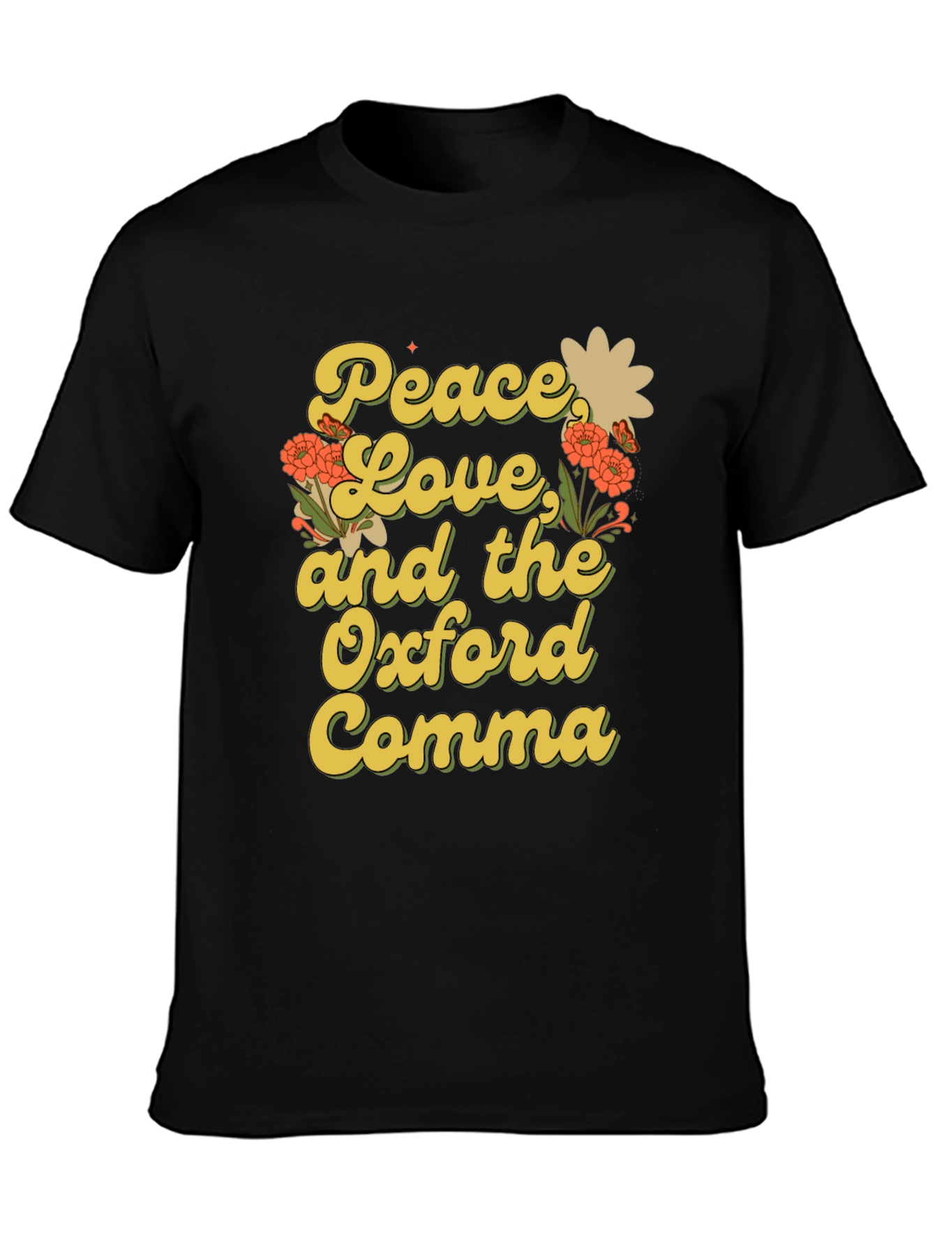 Peace Love and Oxford Comma Black T-Shirt