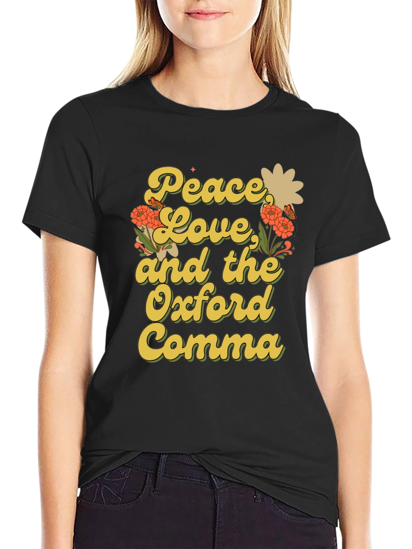 Peace Love and Oxford Comma Black T-Shirt