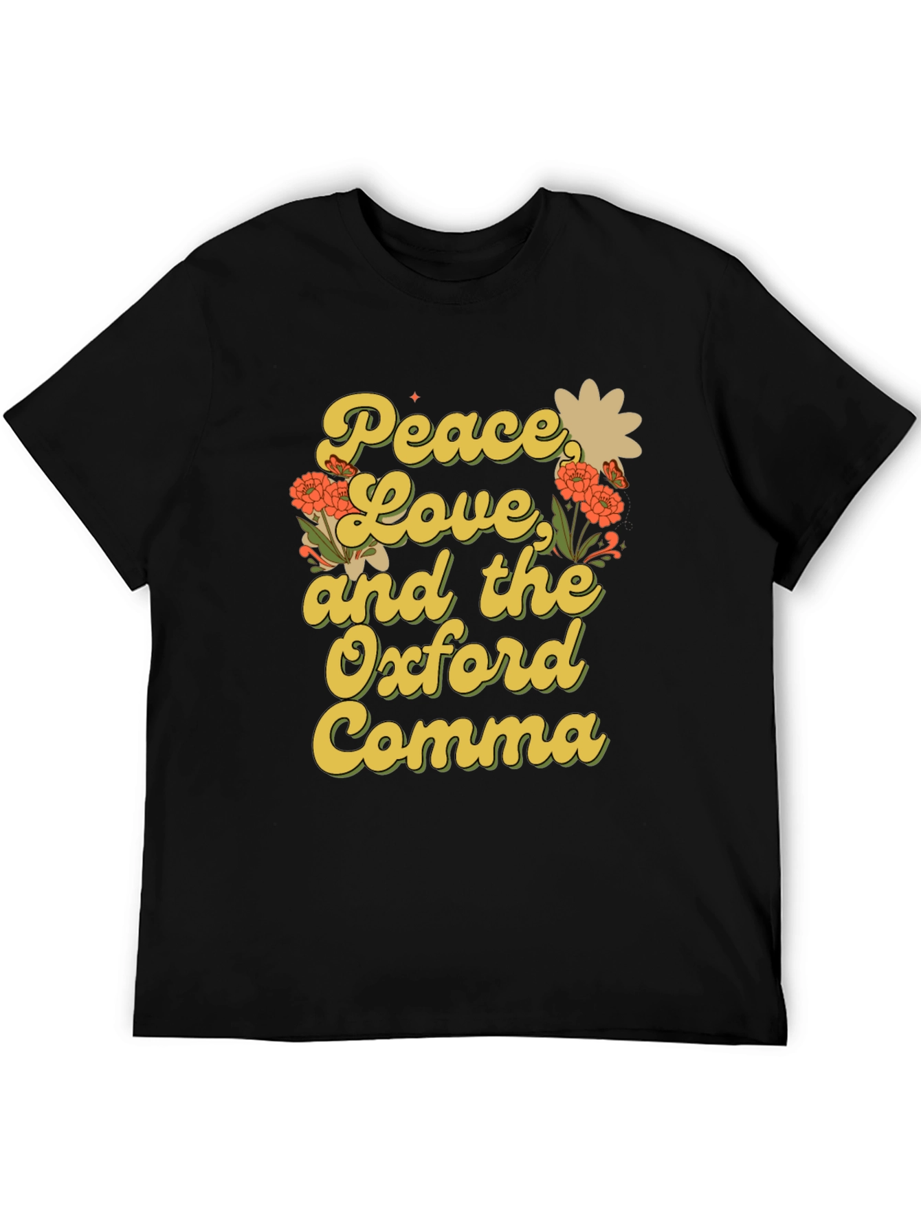 Peace Love and Oxford Comma Black T-Shirt