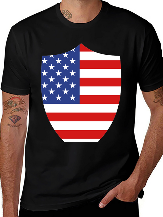 American Flag Shield Graphic Tee - Patriotic Black T-Shirt