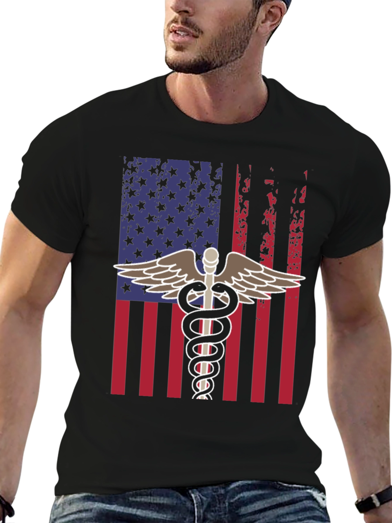 American Flag Caduceus T-Shirt - Patriotic Medical Apparel