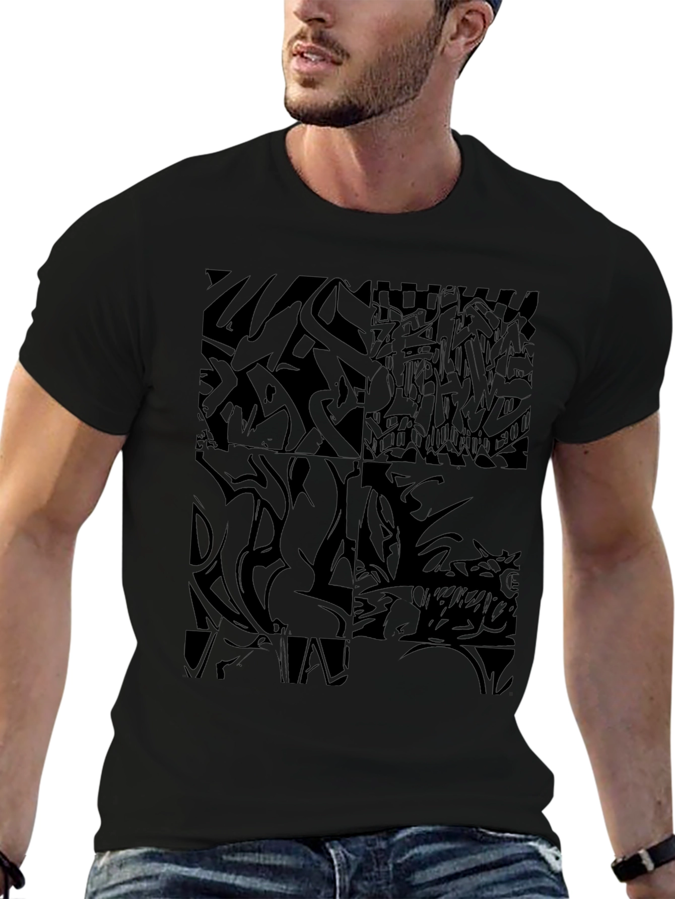 Abstract Graphic Print Tee - Mens Black T-Shirt