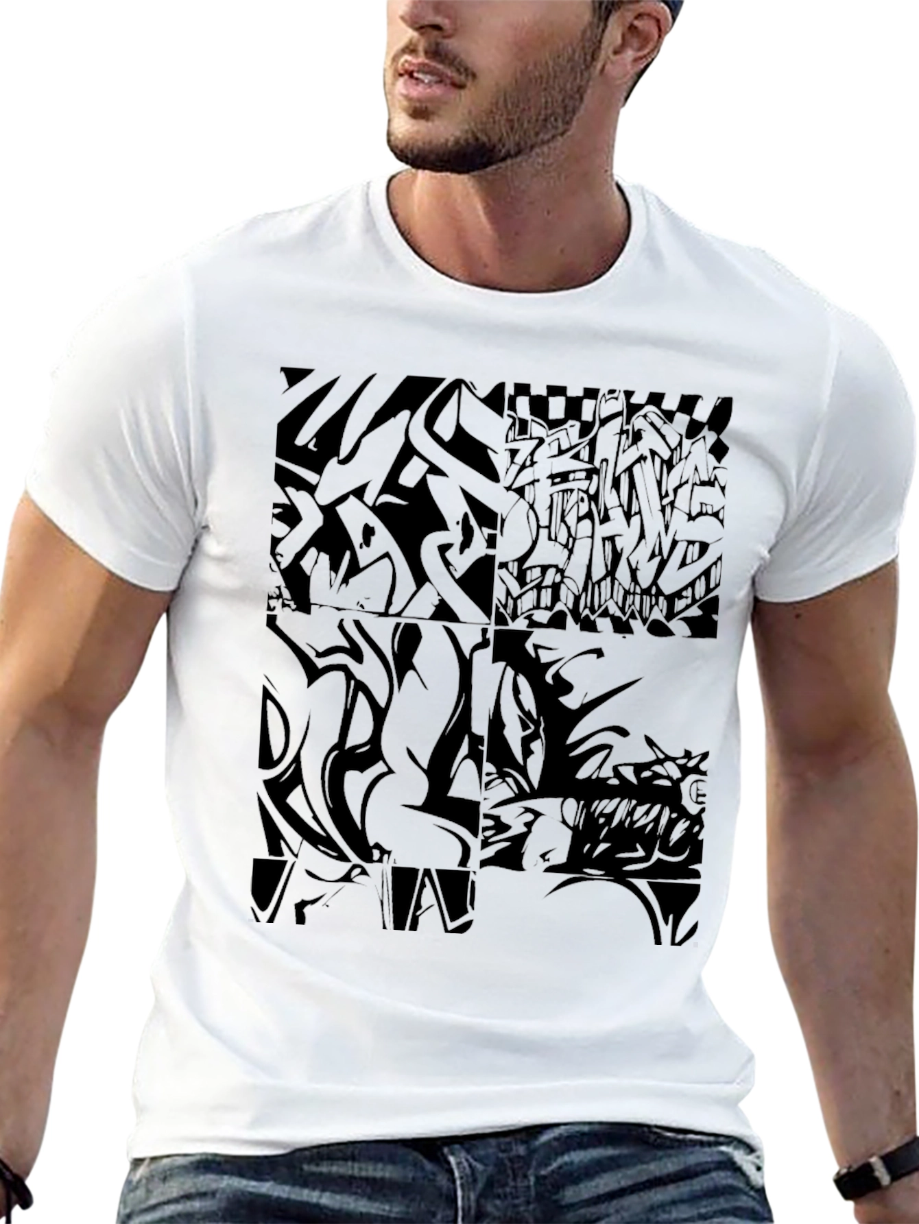 Abstract Graphic Print Tee - Mens Black T-Shirt