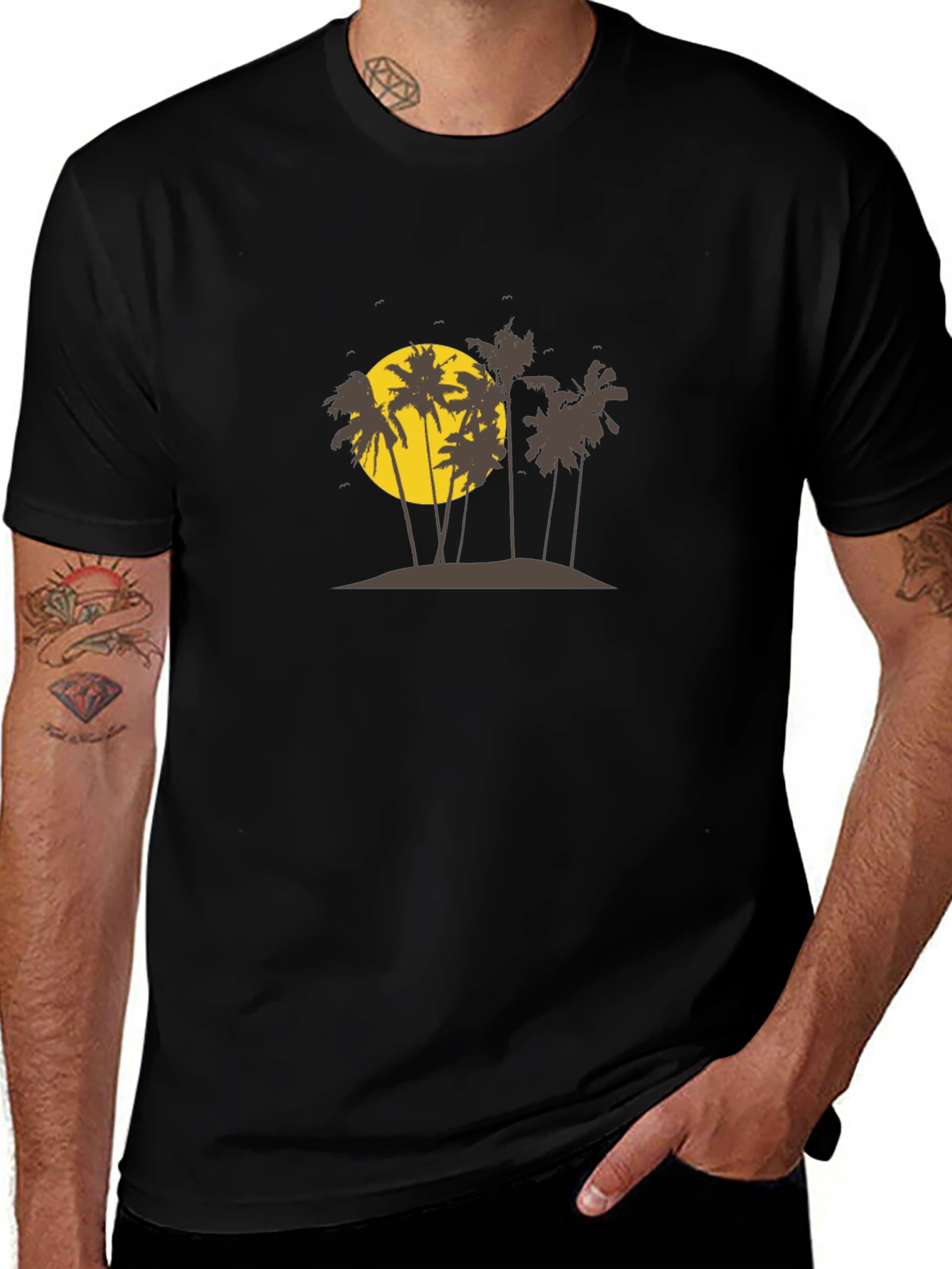 Tropical Island Graphic Black T-Shirt