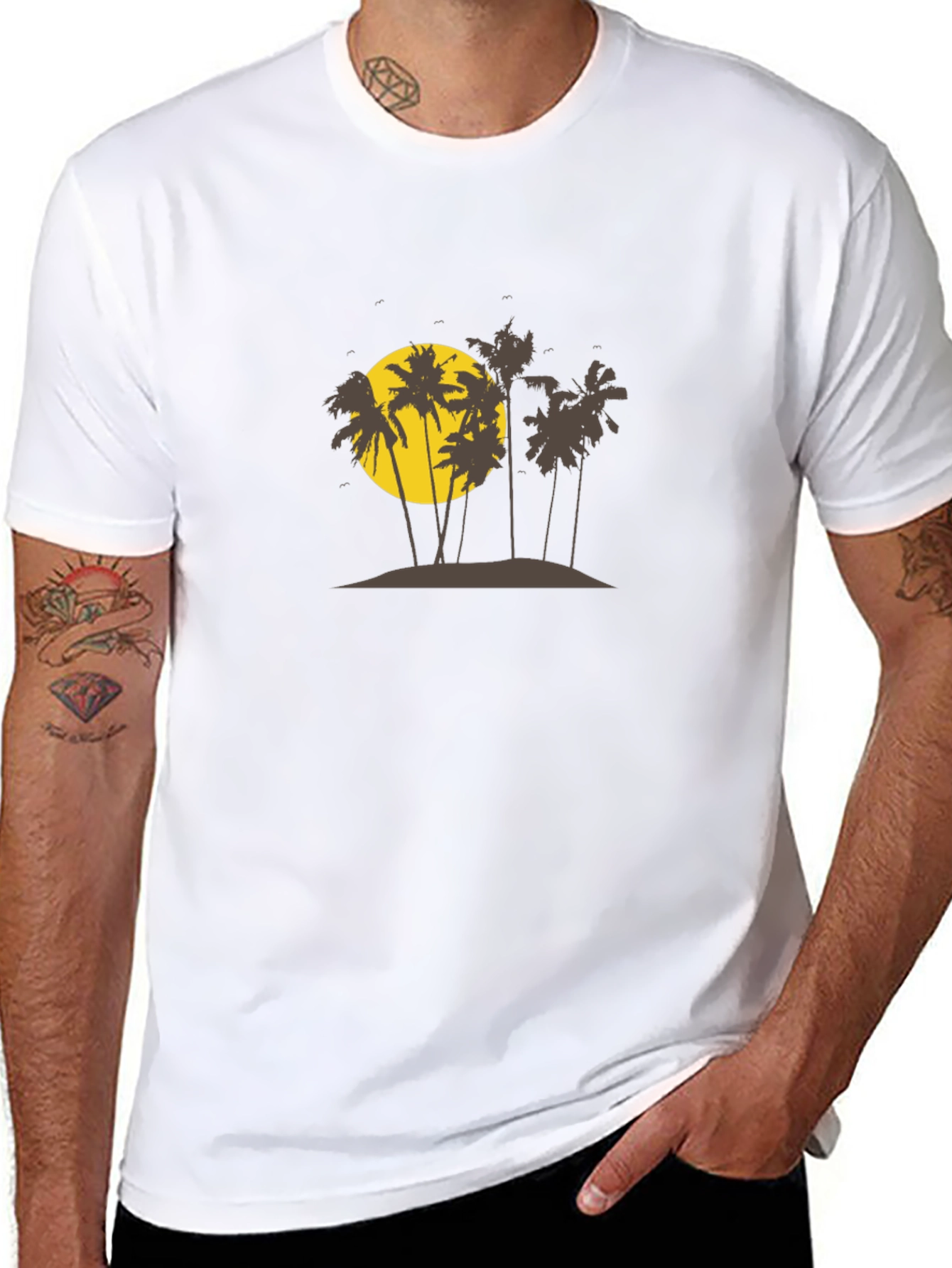 Tropical Island Graphic Black T-Shirt