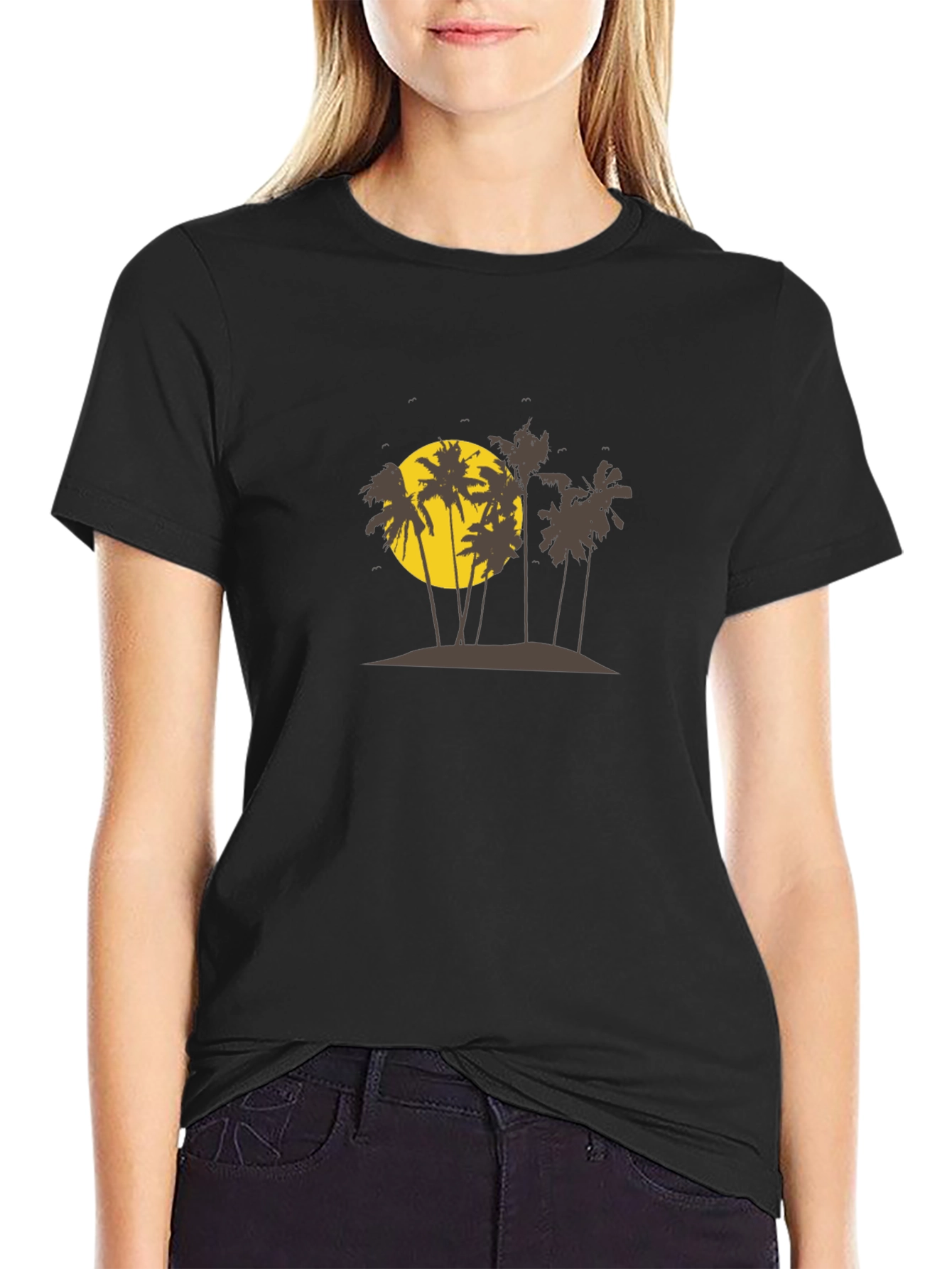 Tropical Island Graphic Black T-Shirt